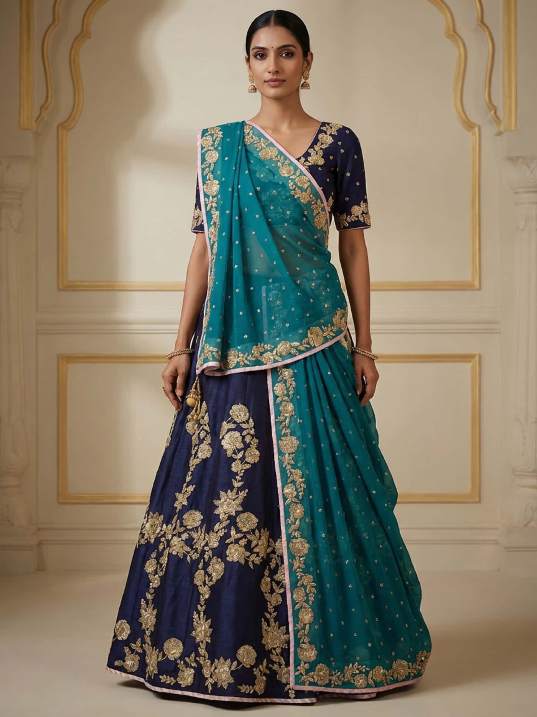 Rich Blue Zardozi Lehenga Set - Image 1