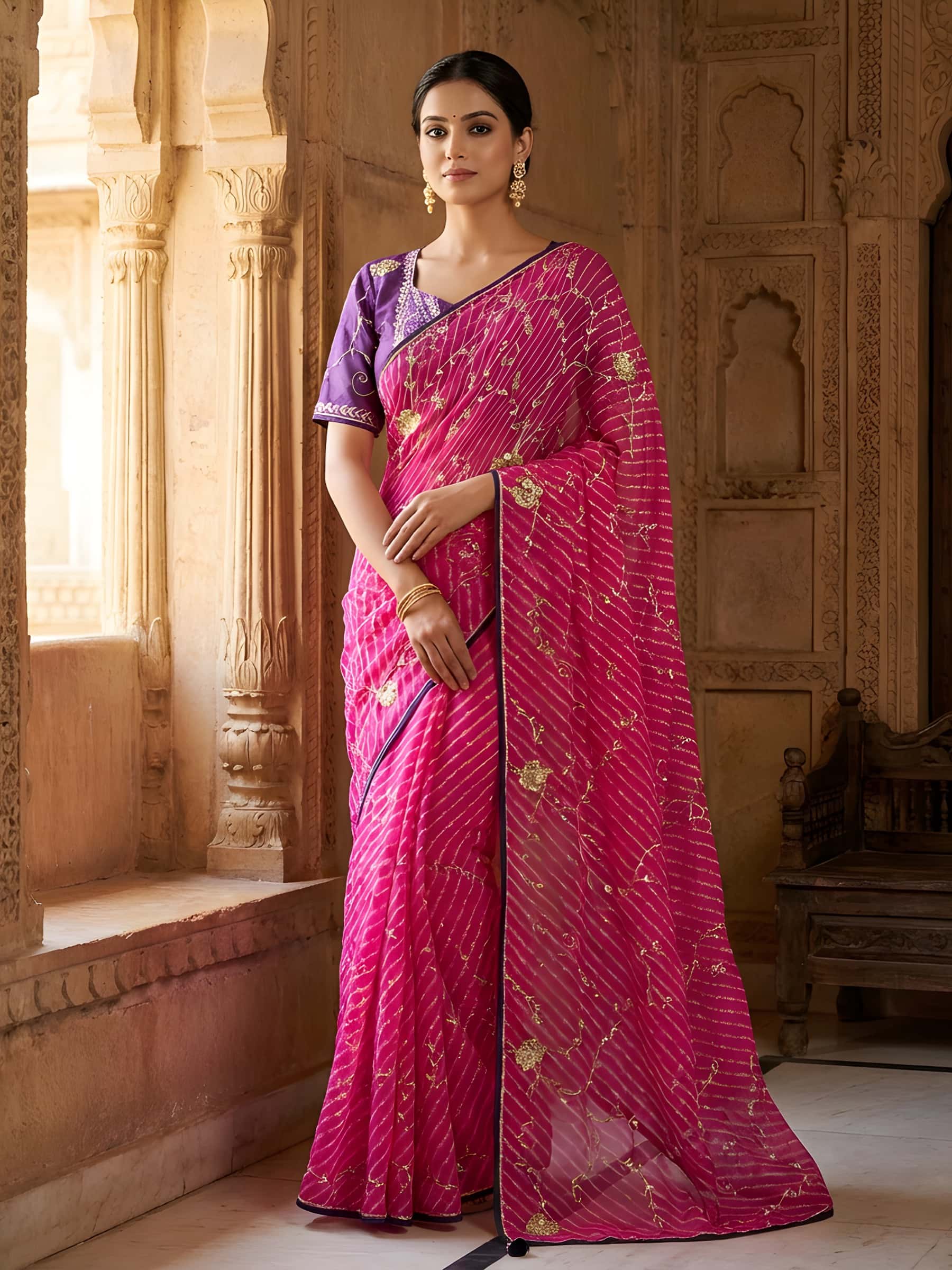 Aari Taari Designer Mothda Jaal Saree - Image 1