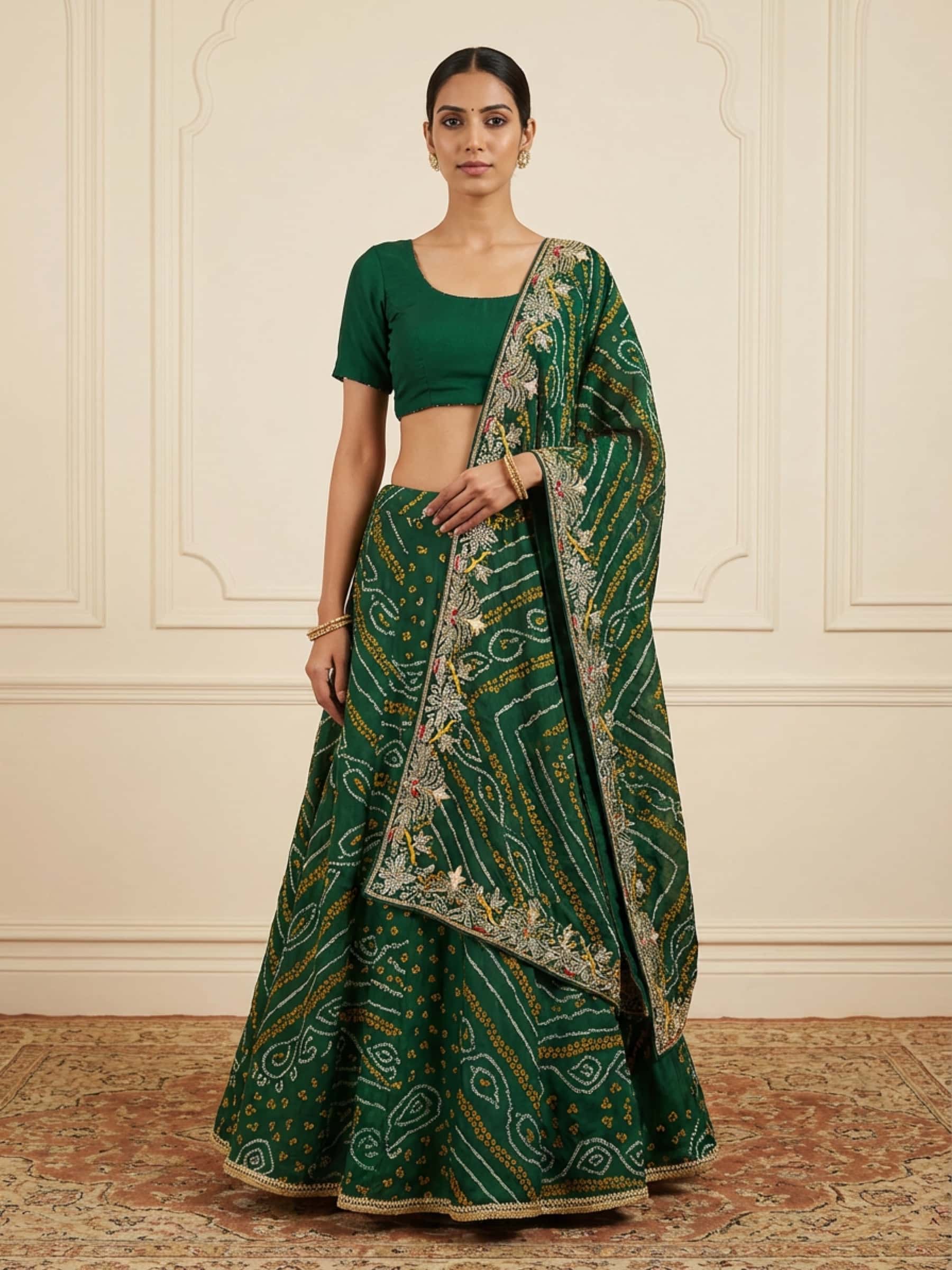 Bandhani Skirt Dupatta Set in Aari Work - Image 1