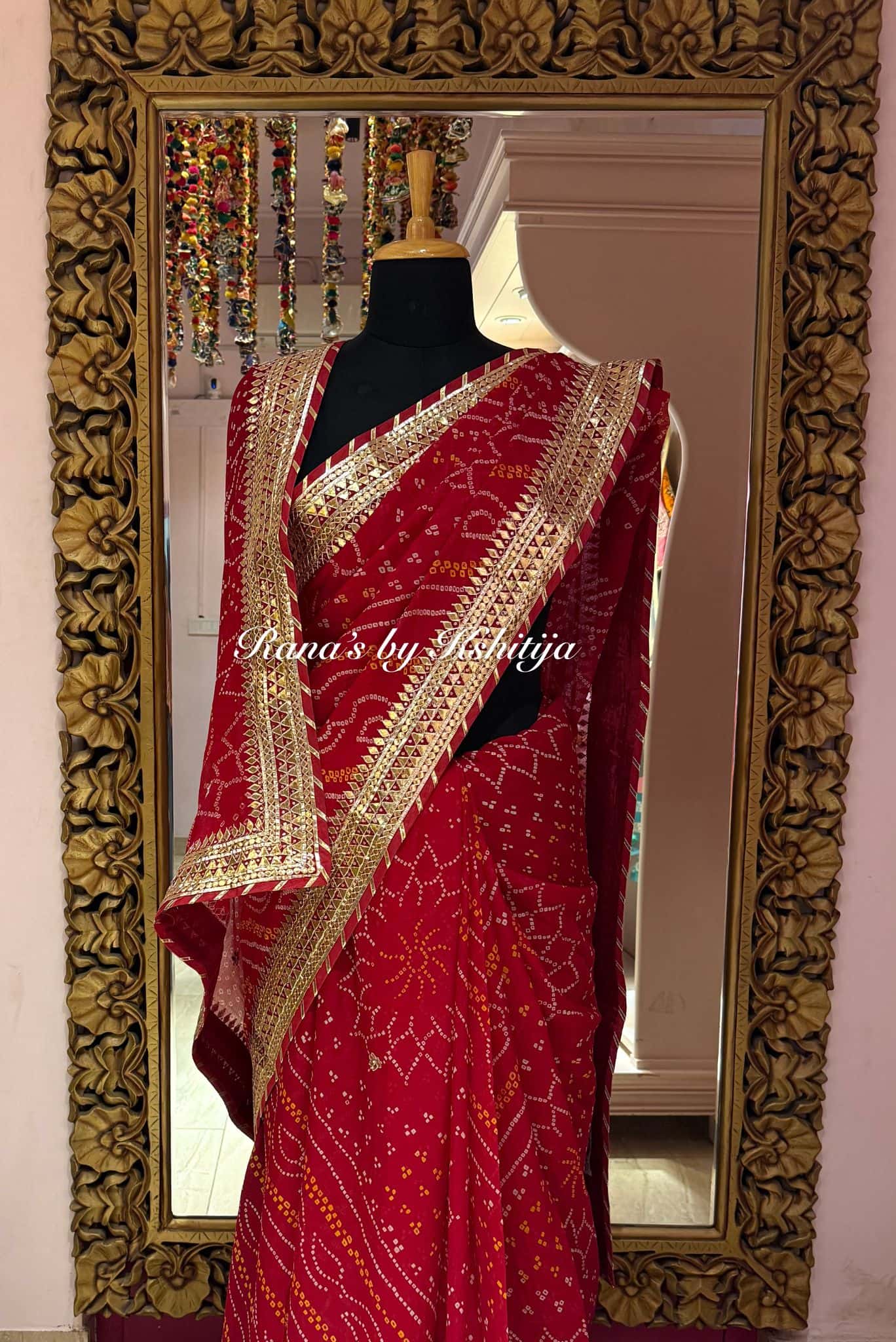 Bandhej Maroon Saree in Gota Patti thumbnail 2