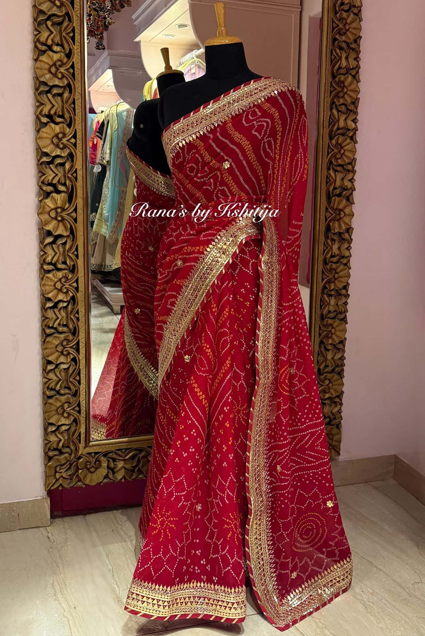Bandhej Maroon Saree in Gota Patti thumbnail 3