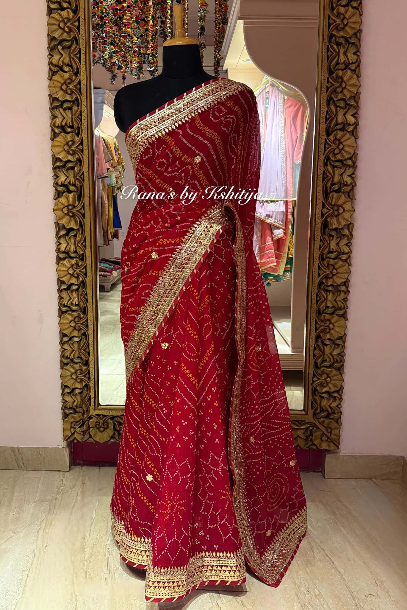 Bandhej Maroon Saree in Gota Patti thumbnail 4