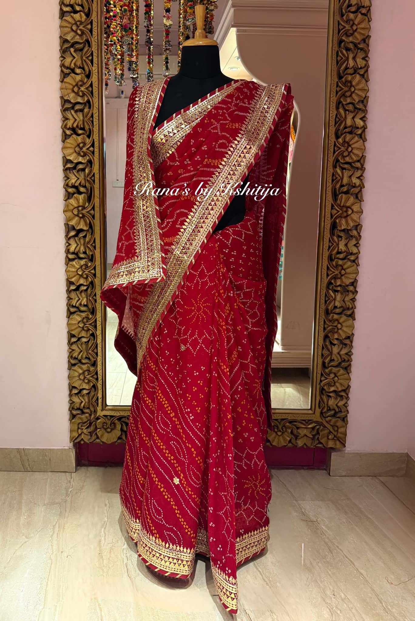 Bandhej Maroon Saree in Gota Patti thumbnail 5
