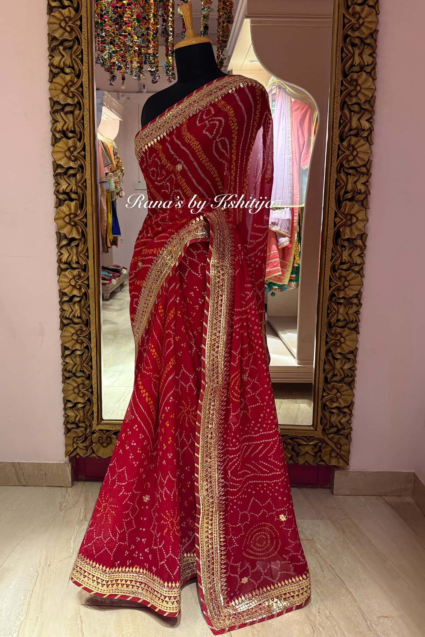 Bandhej Maroon Saree in Gota Patti thumbnail 6