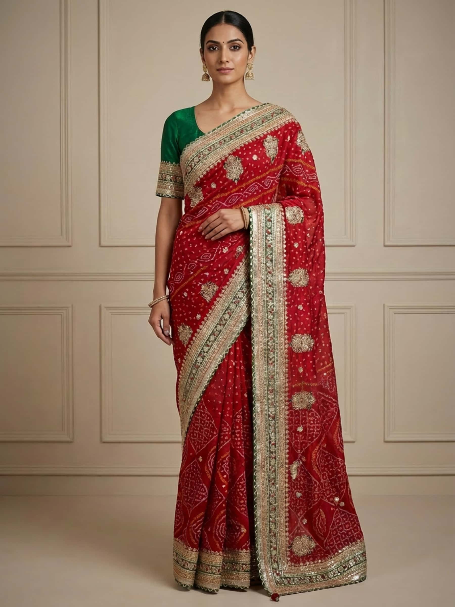 Beautiful broad border bandhej saree - Image 1