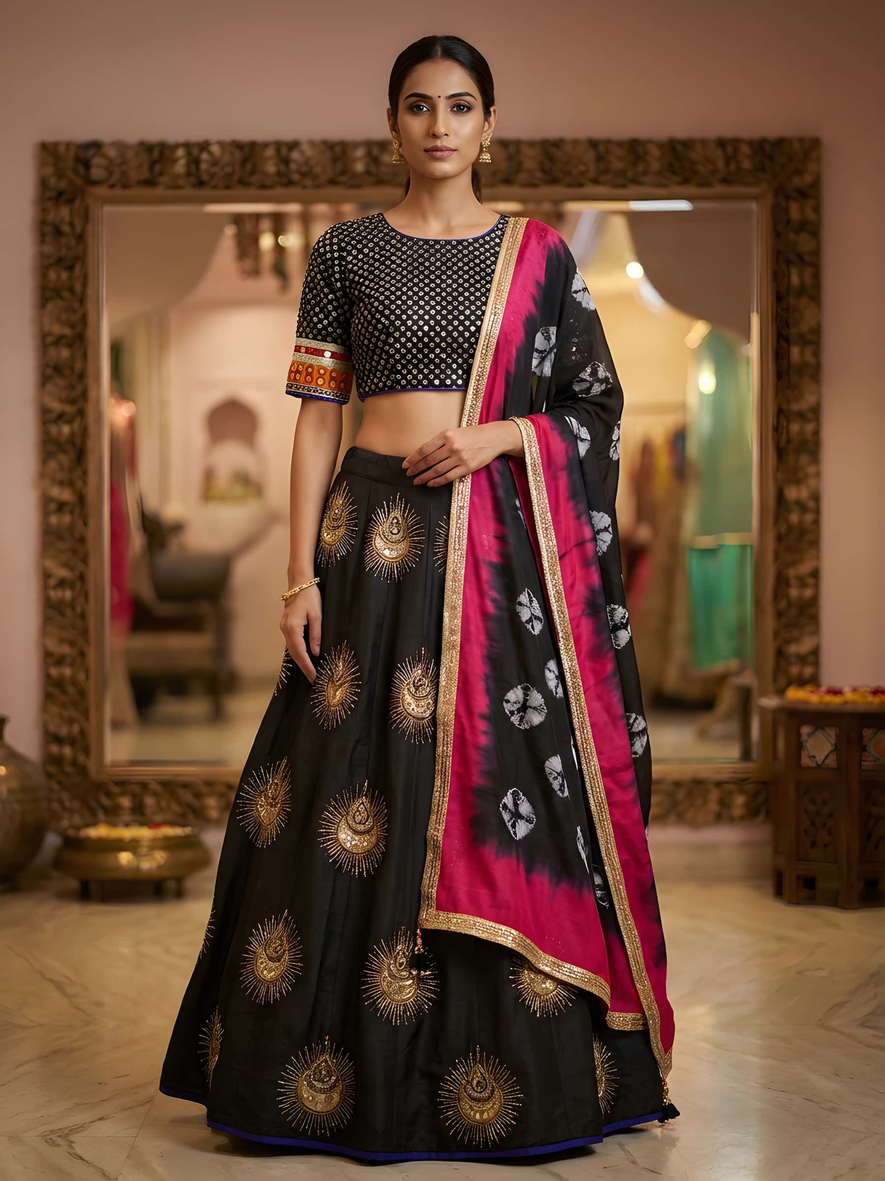 Black Handmade Designer Lehenga Set - Image 1