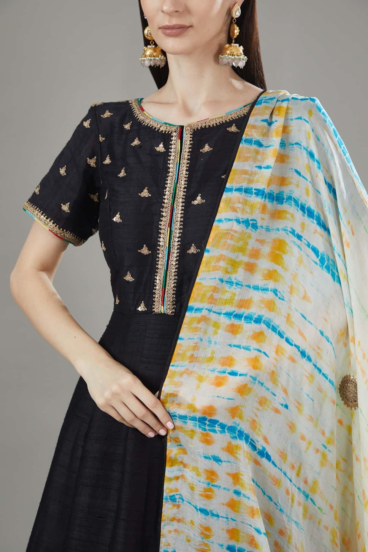 Black Marodi Handworked Anarkali Set thumbnail 3