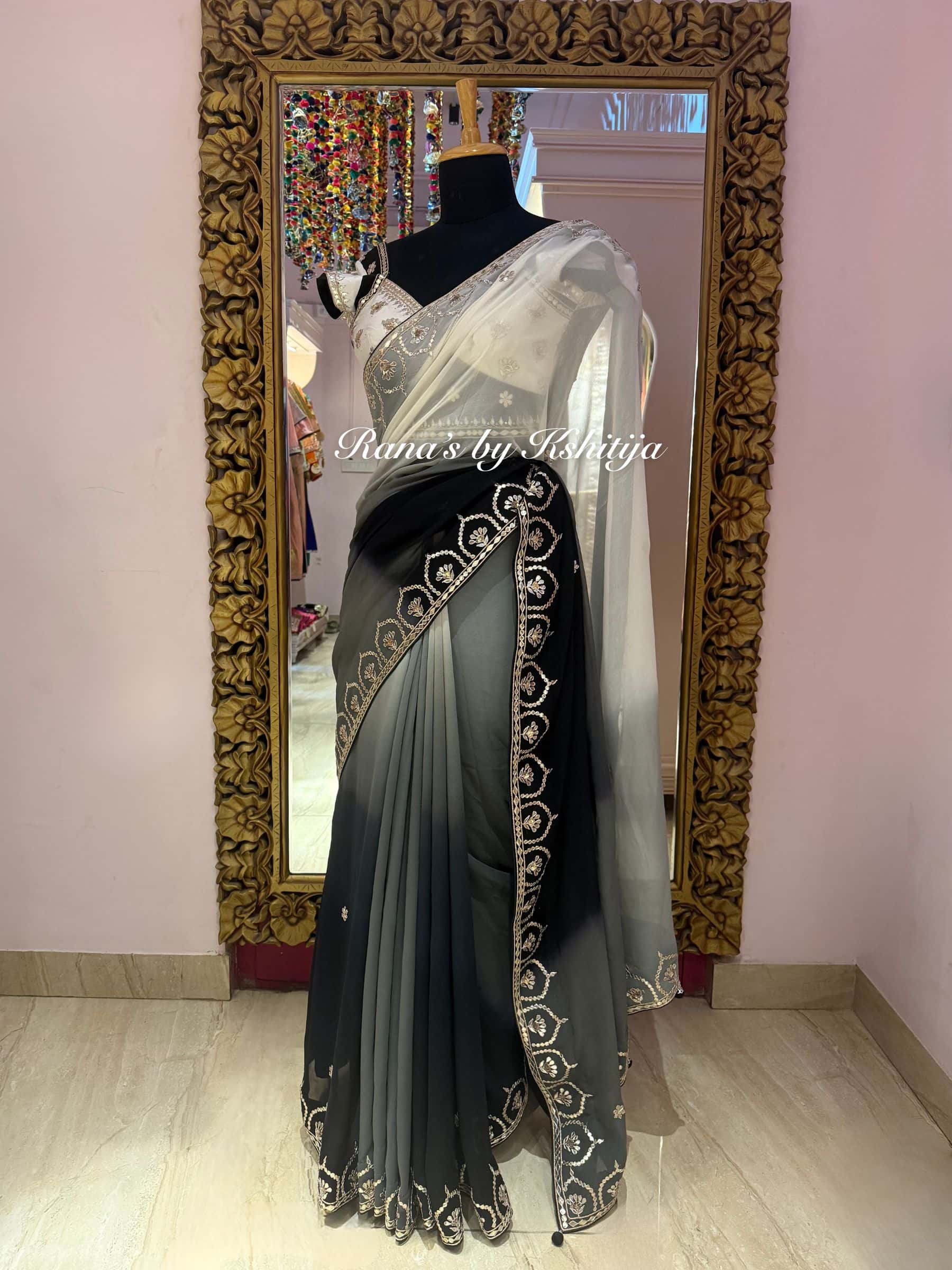 Black Ombre Saree with Fine Gota Design thumbnail 2