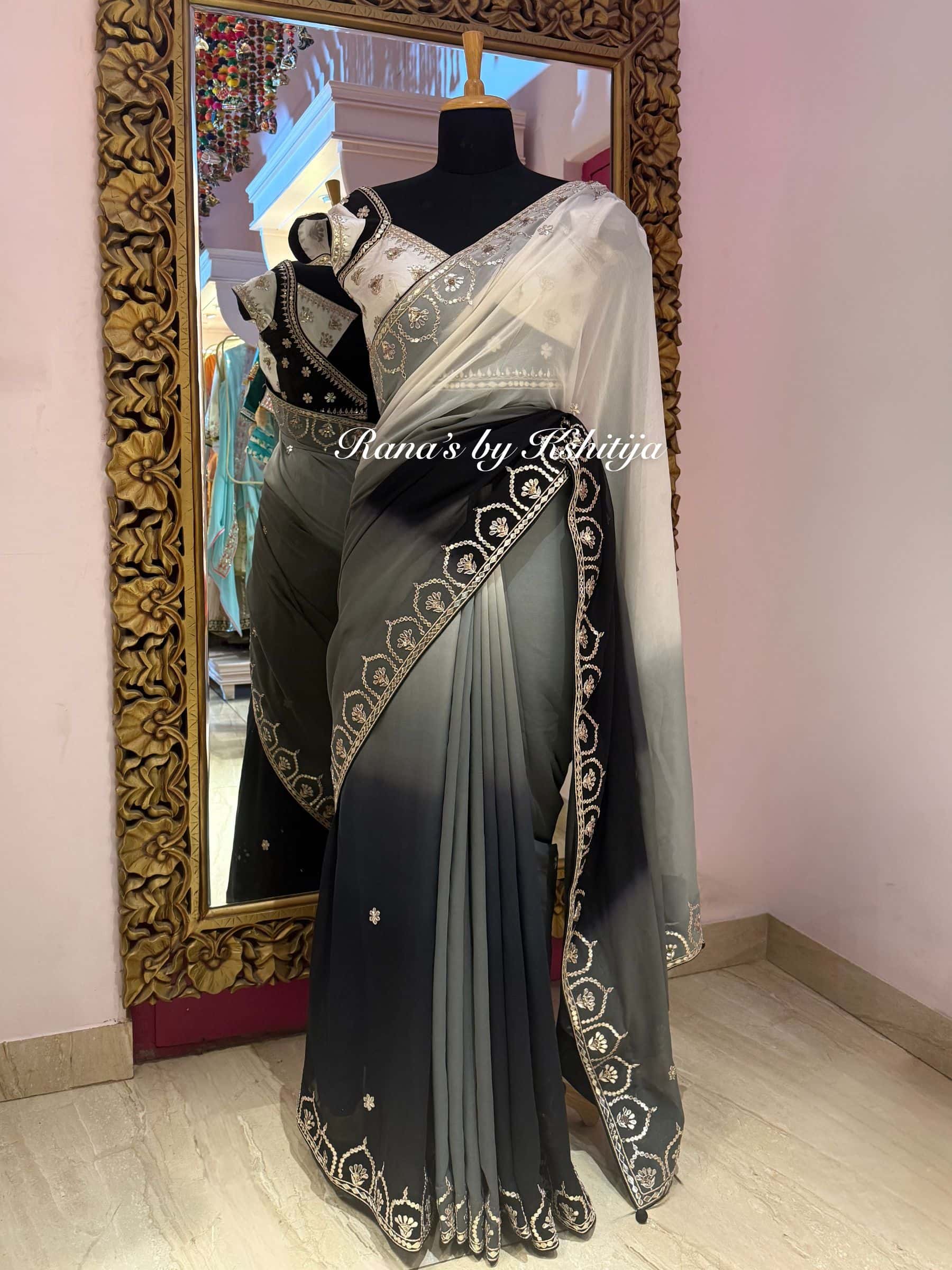 Black Ombre Saree with Fine Gota Design thumbnail 3