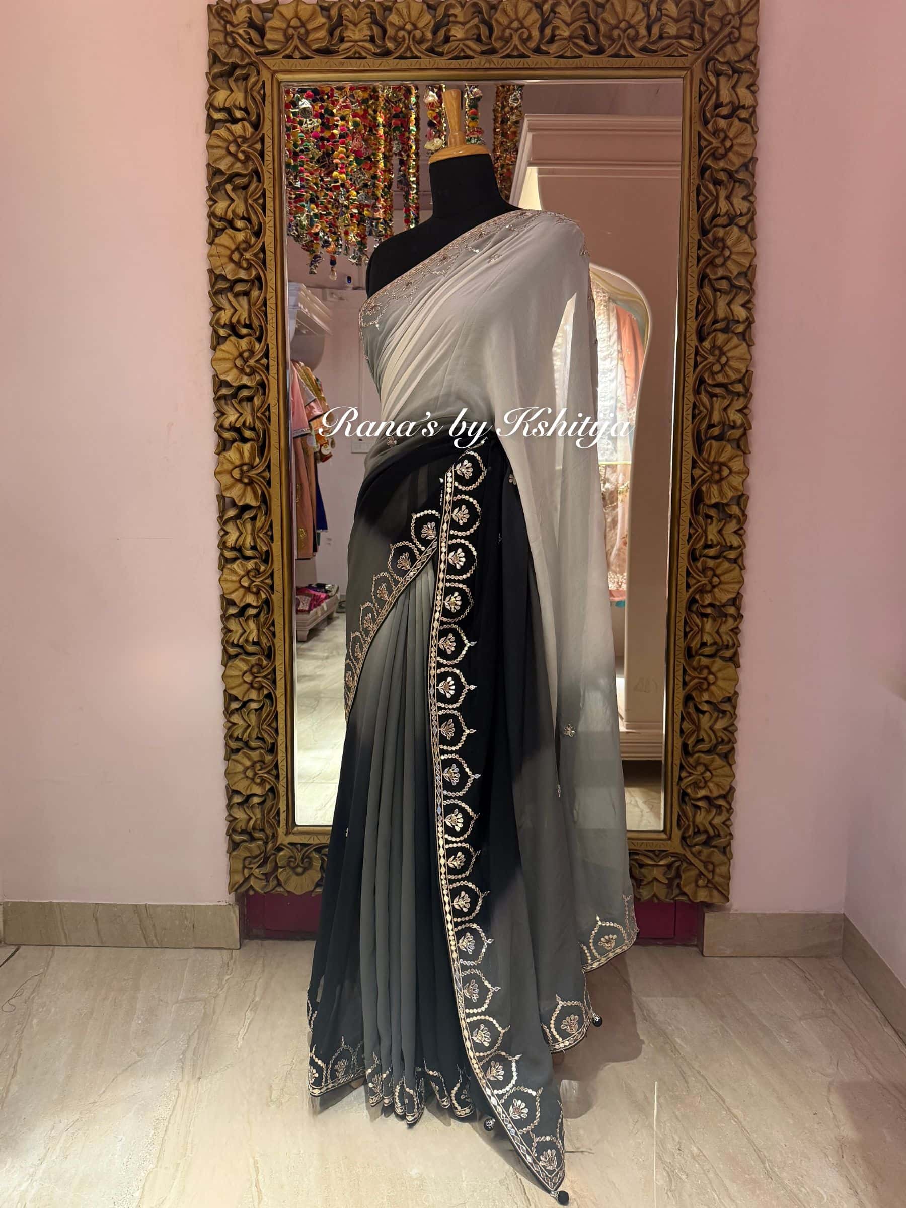 Black Ombre Saree with Fine Gota Design thumbnail 4