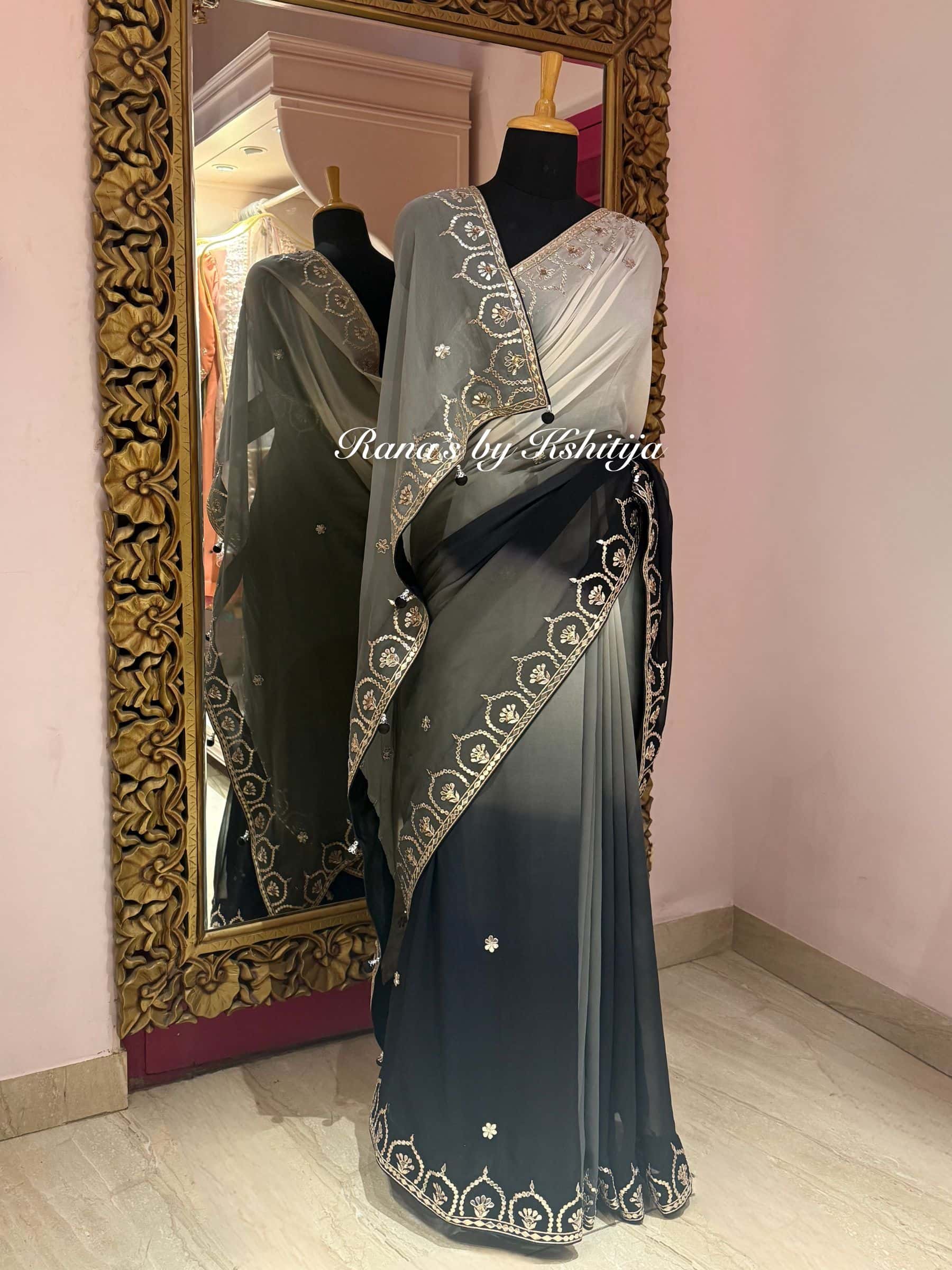 Black Ombre Saree with Fine Gota Design thumbnail 5