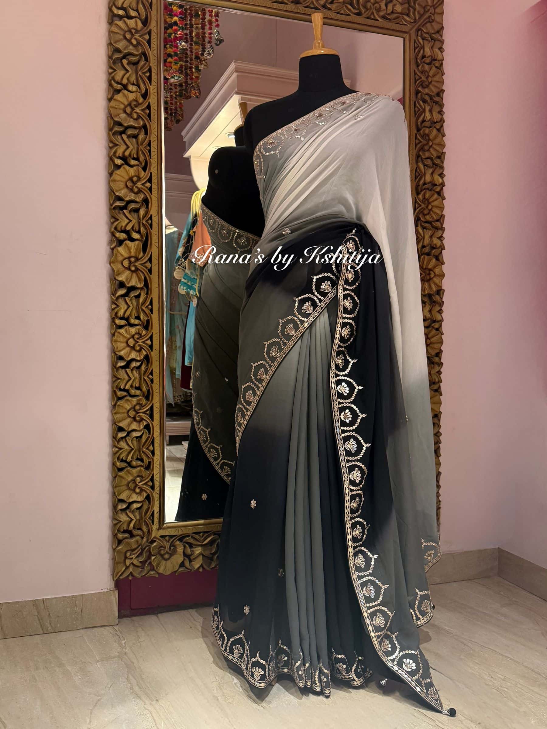 Black Ombre Saree with Fine Gota Design thumbnail 6