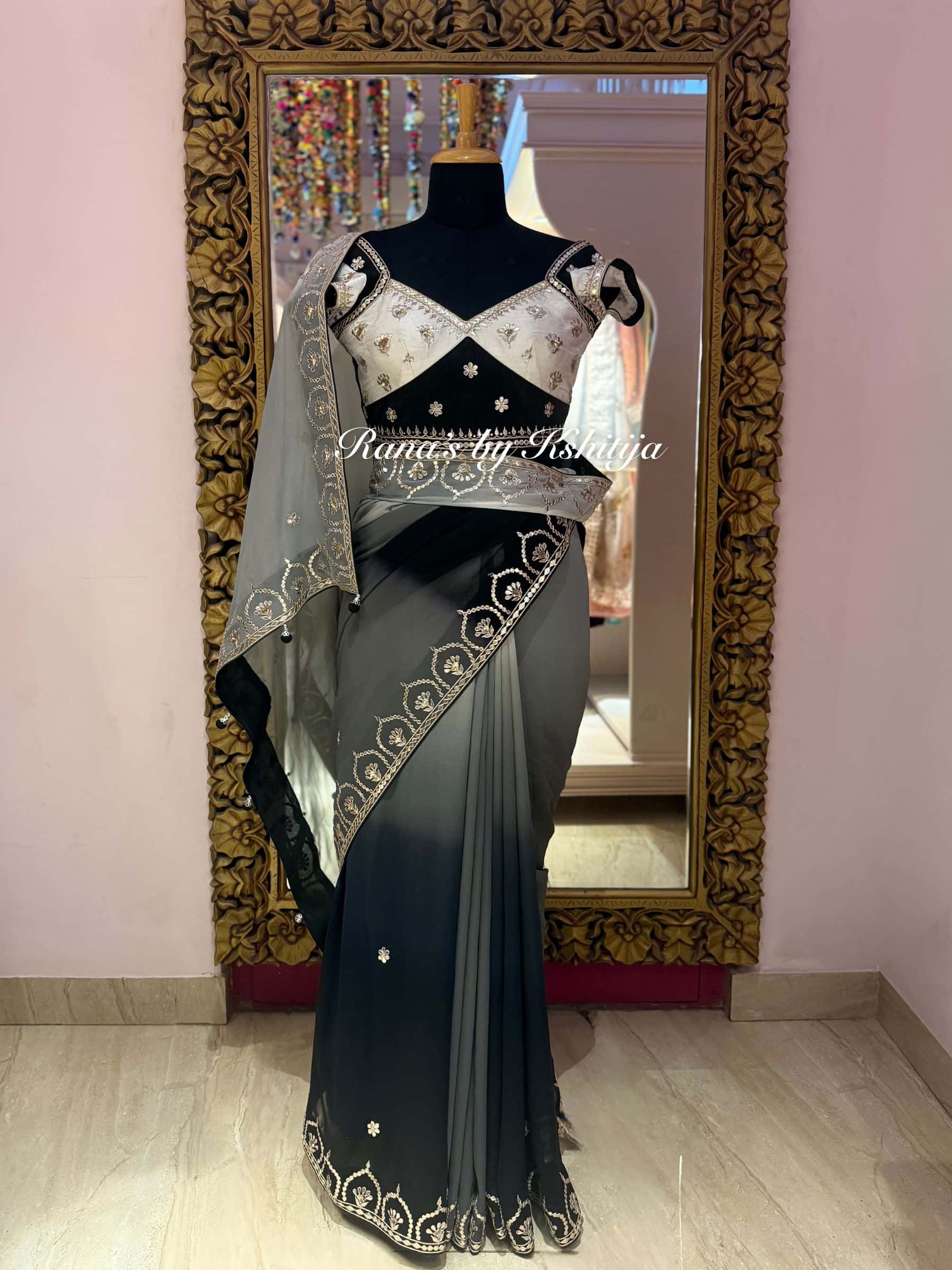 Black Ombre Saree with Fine Gota Design thumbnail 7