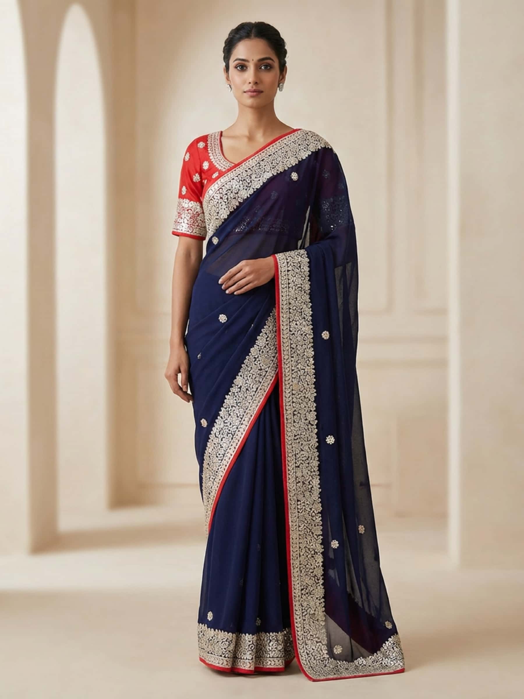 Blue Fine Gota Handworked Saree - Image 1