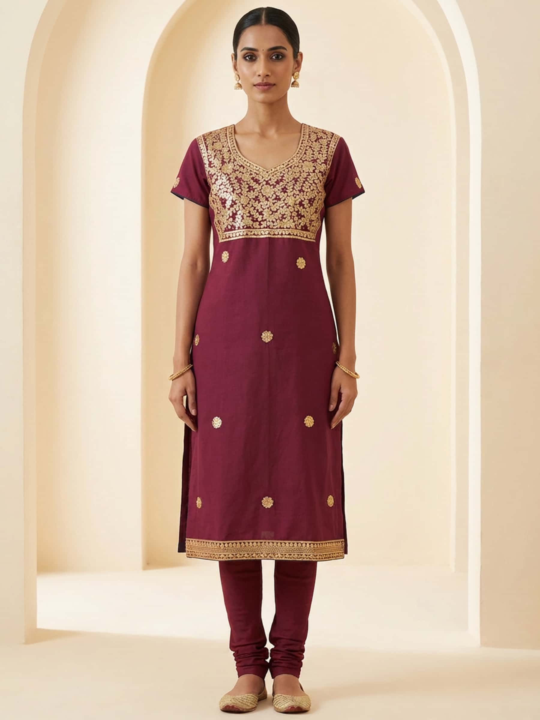 Cherry Colored Pure Cambric Kurti - Image 1