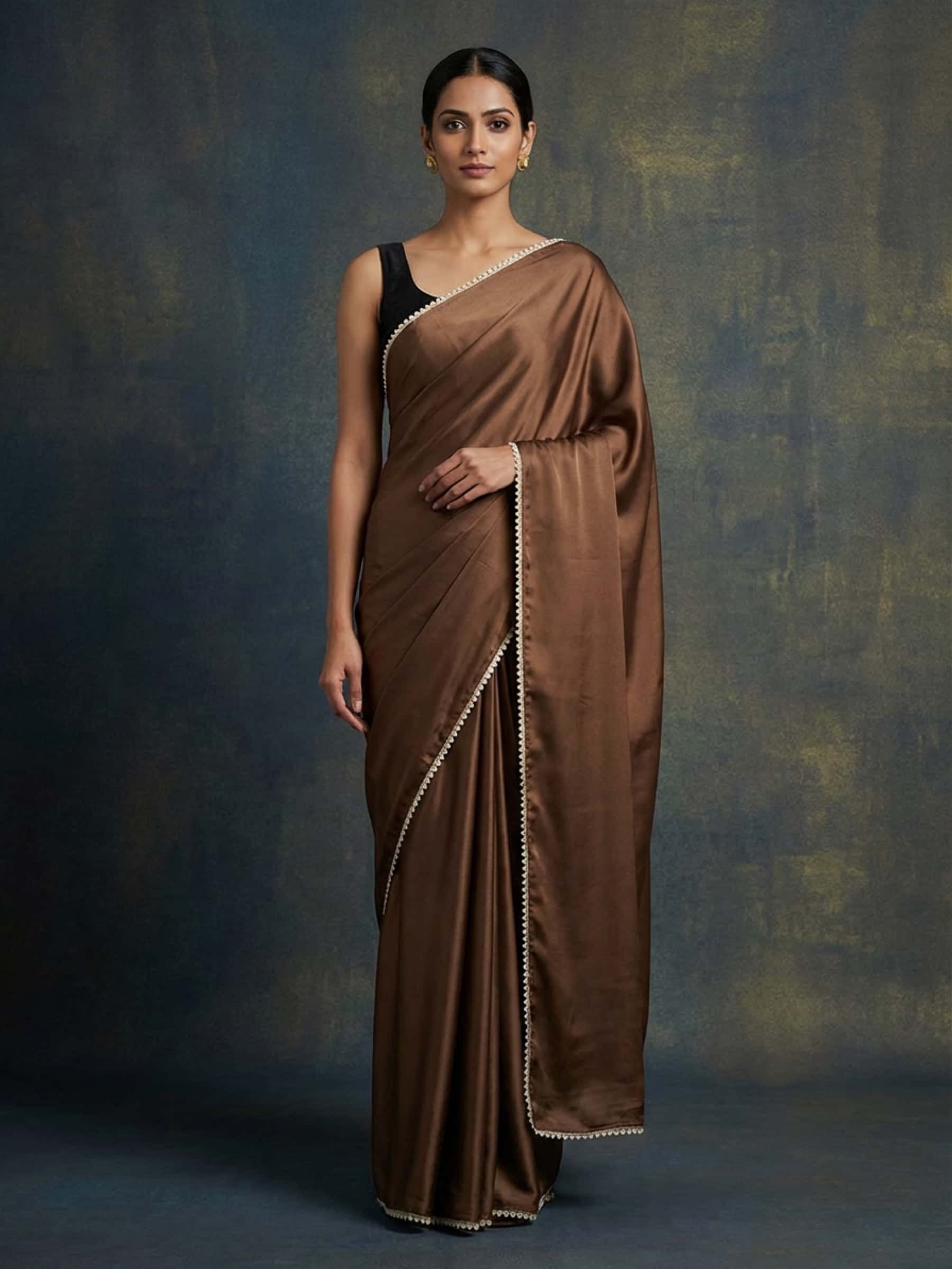 Chocolate Pure Satin Iconic Saree - Image 1
