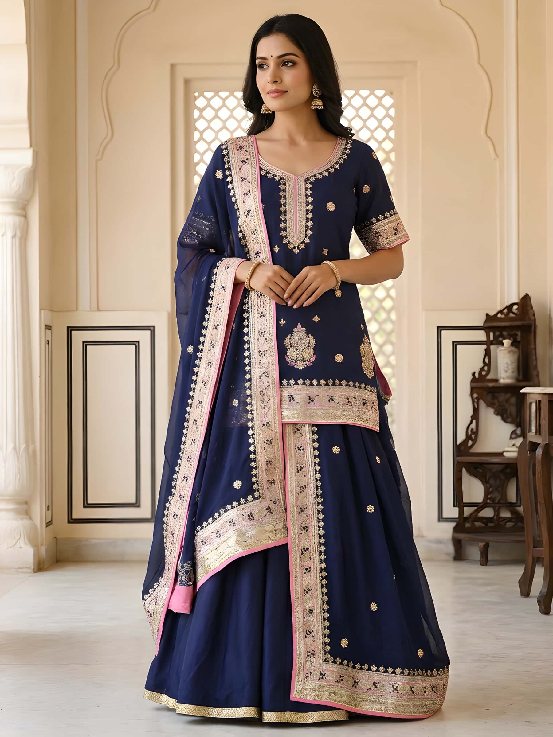Deep Blue Designer Skirt Suit Set - Image 1