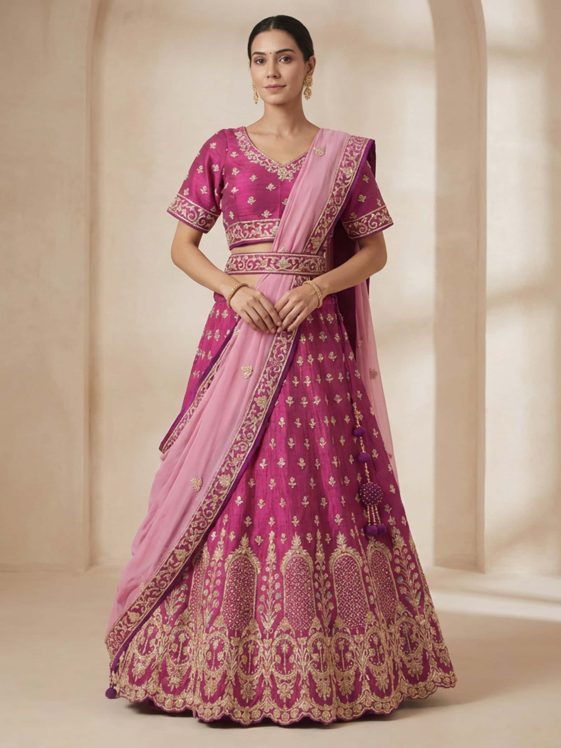 Deep Cherry Handmade Wedding Lehenga