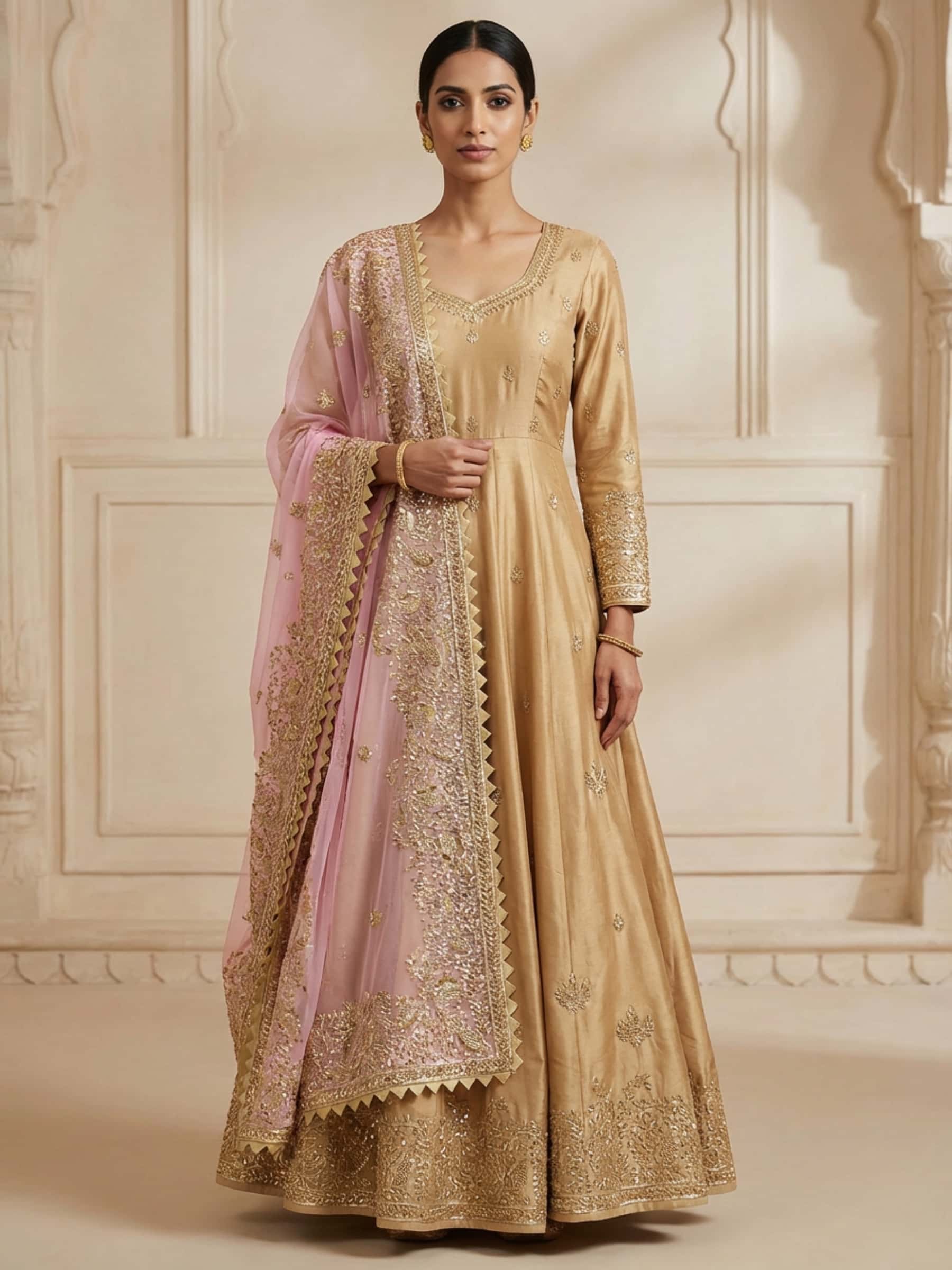 Designer Anarkali in Gold Color
