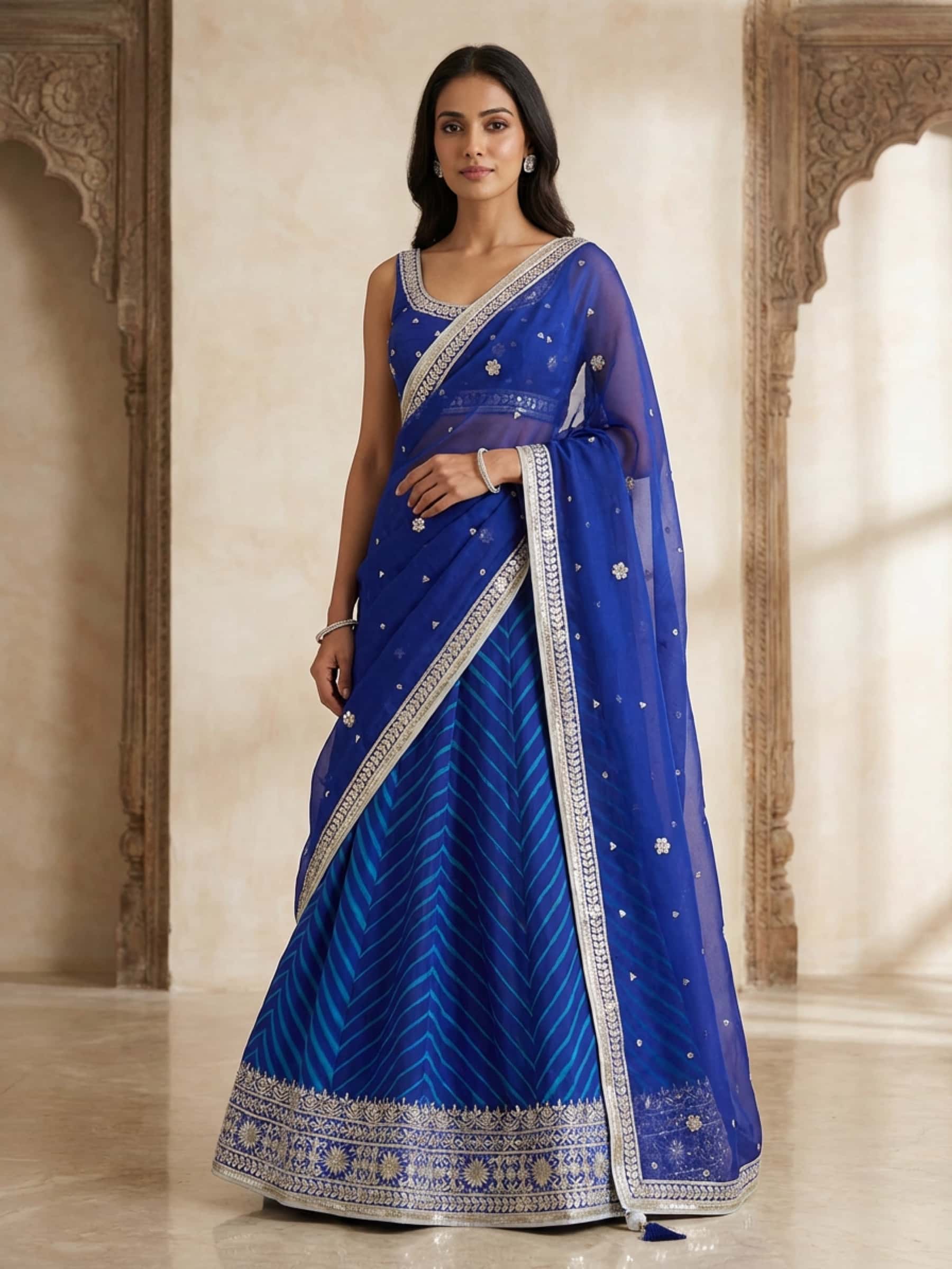 Designer Blue Leheriya Lehenga Set