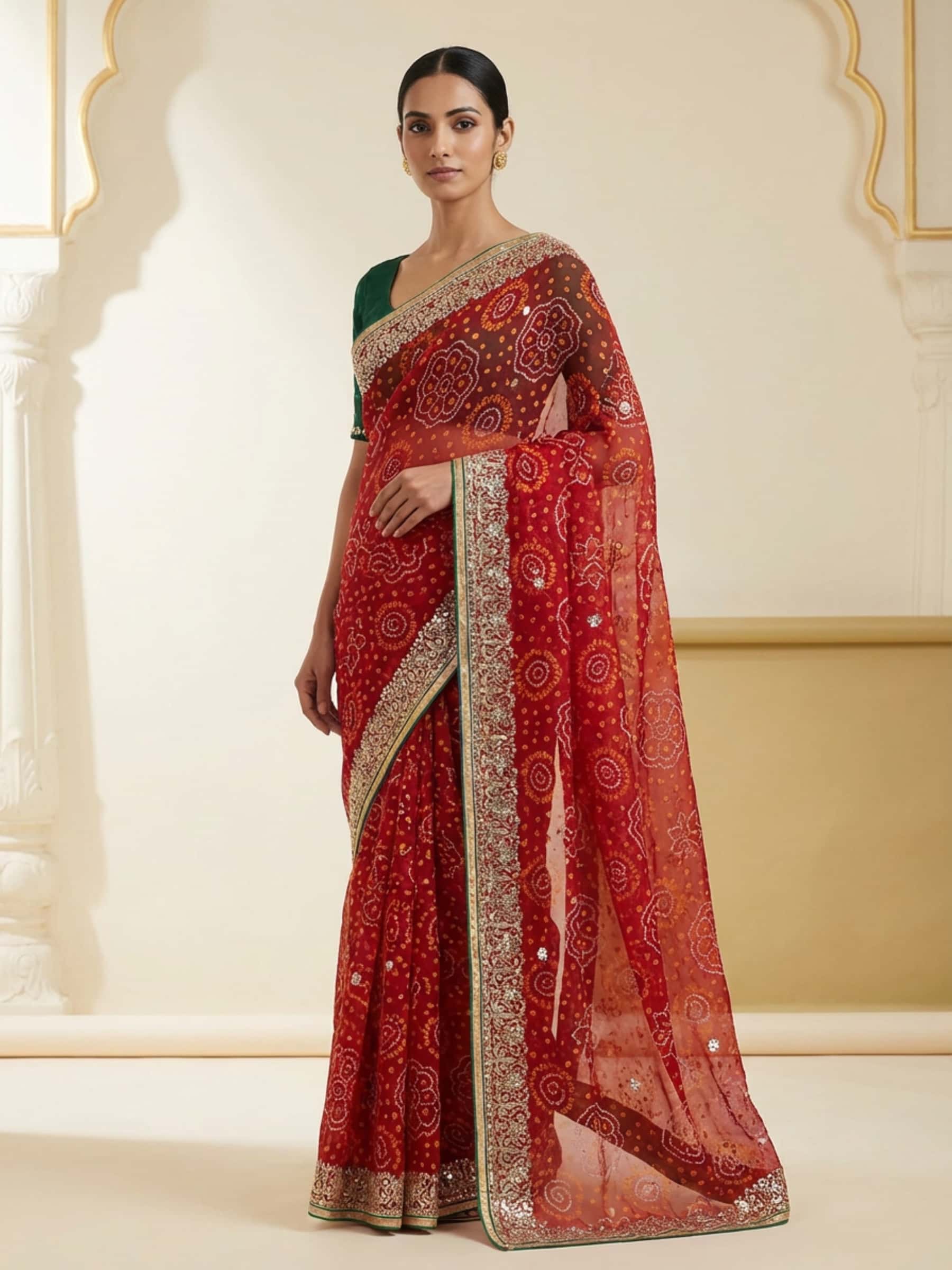 Designer Fine Gota Bandhej Saree - Image 1