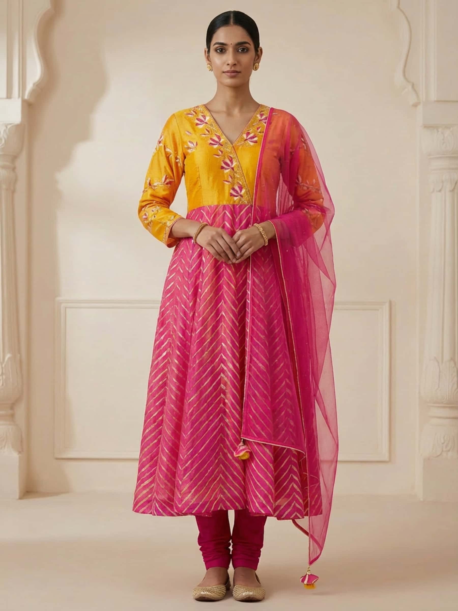 Designer Leheriya High Low Dress Set