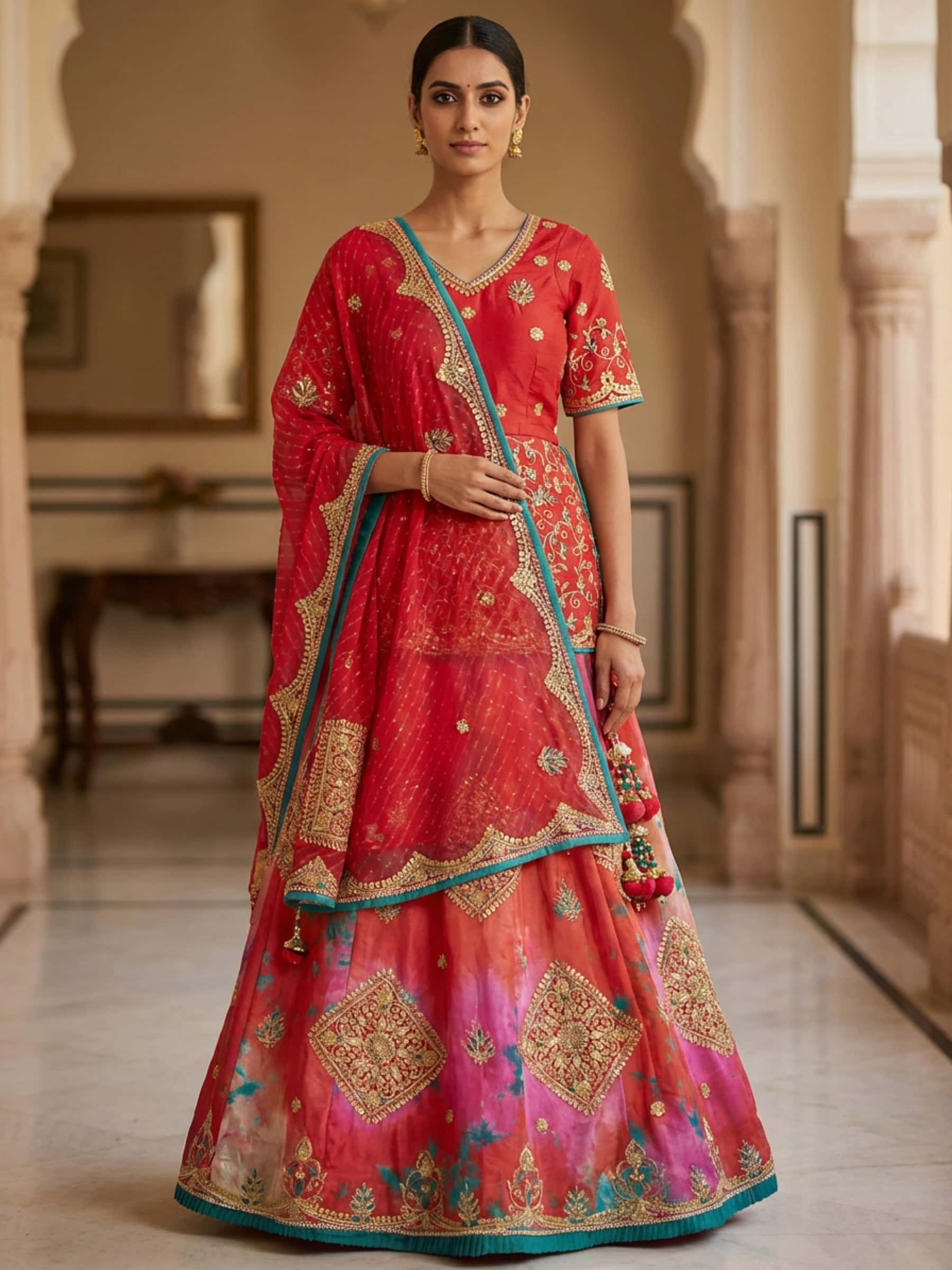 Designer Marble Dye Lehenga Set