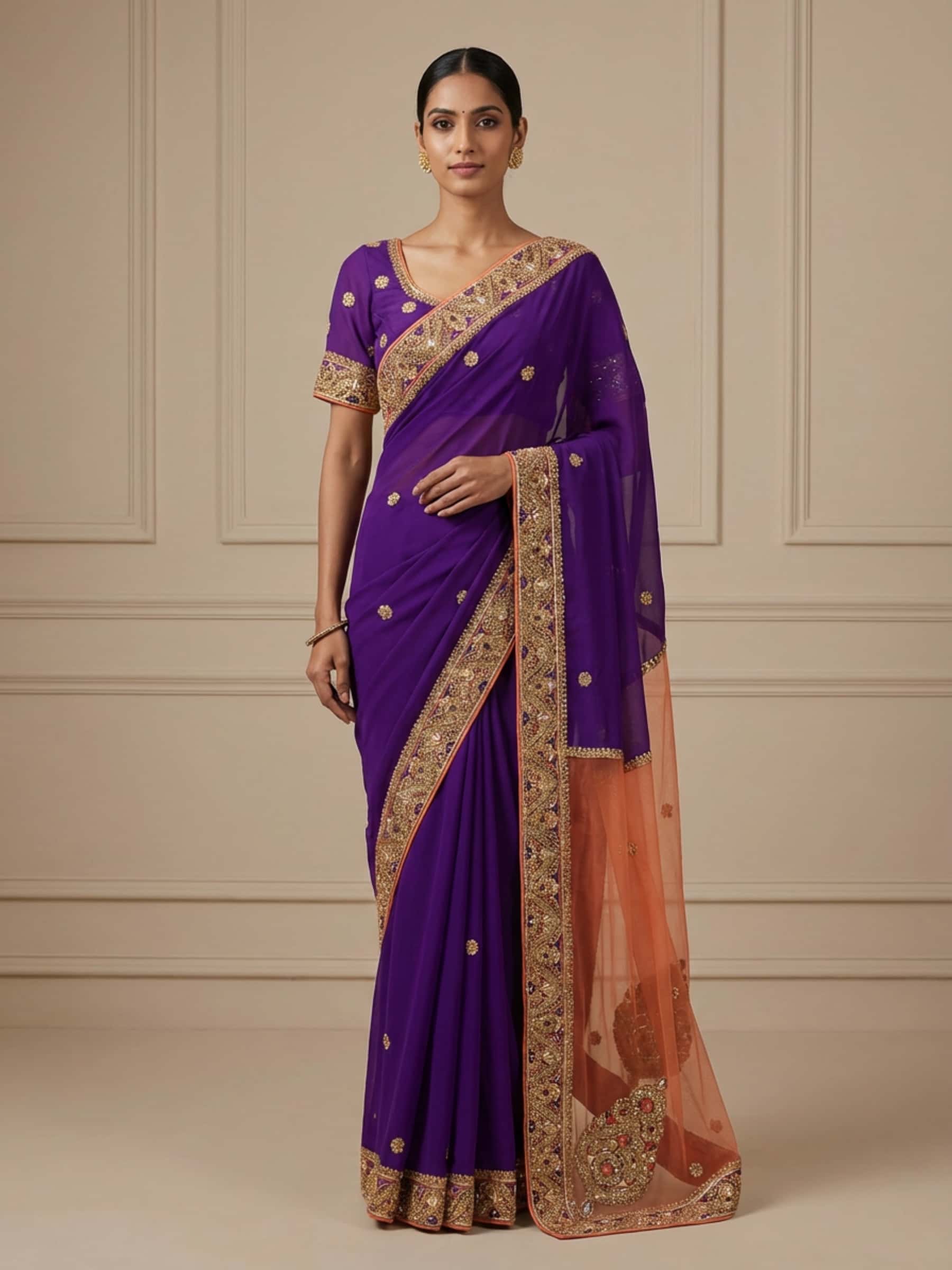 Designer Purple Saree with Fancy Pallu - Image 1