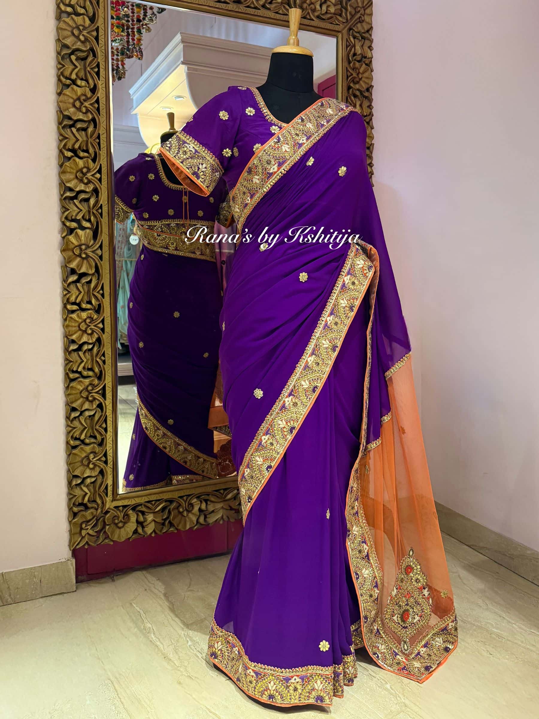 Designer Purple Saree with Fancy Pallu thumbnail 5