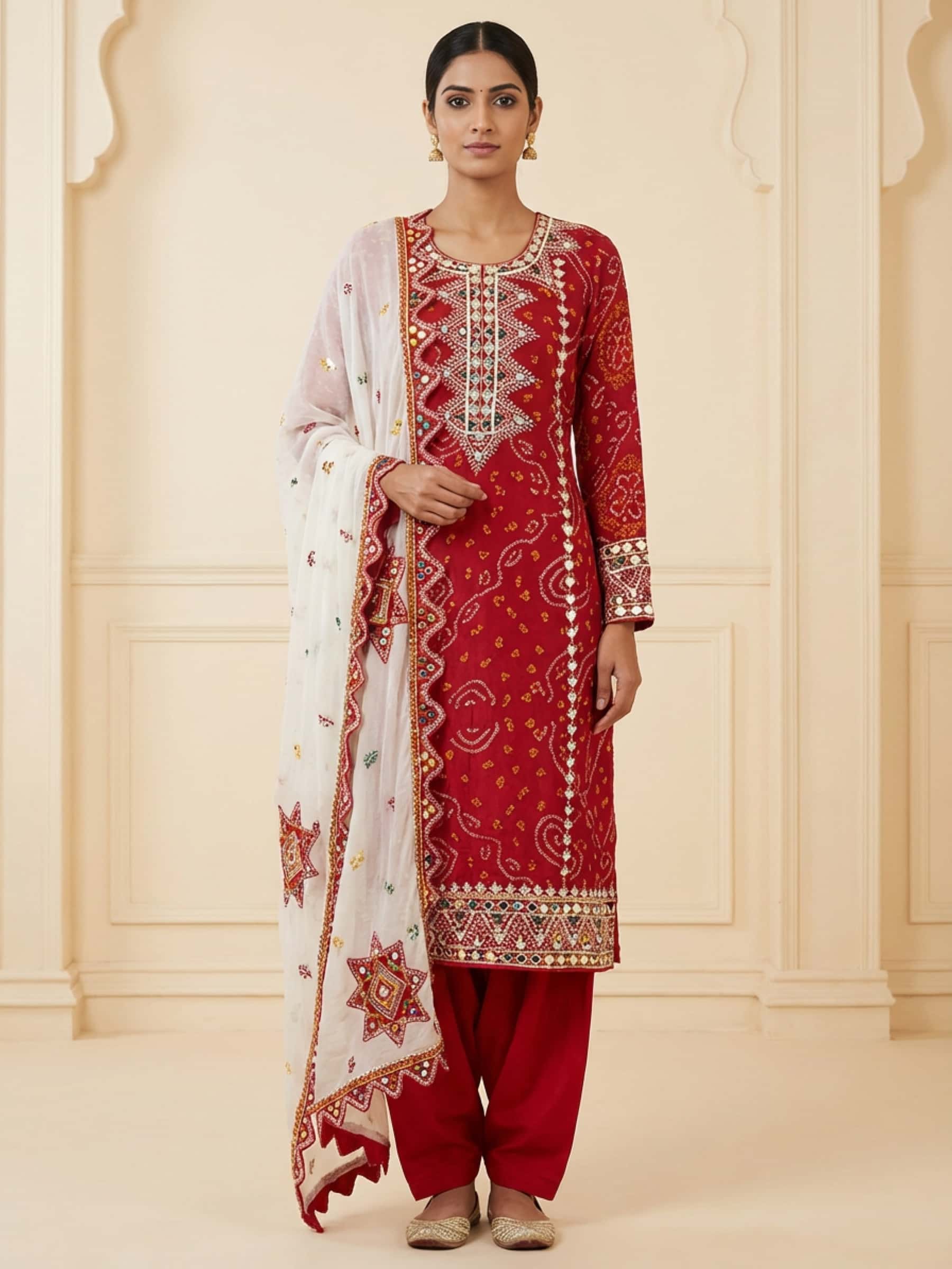 Designer Red Suit in Exclusive Handwork - Image 1