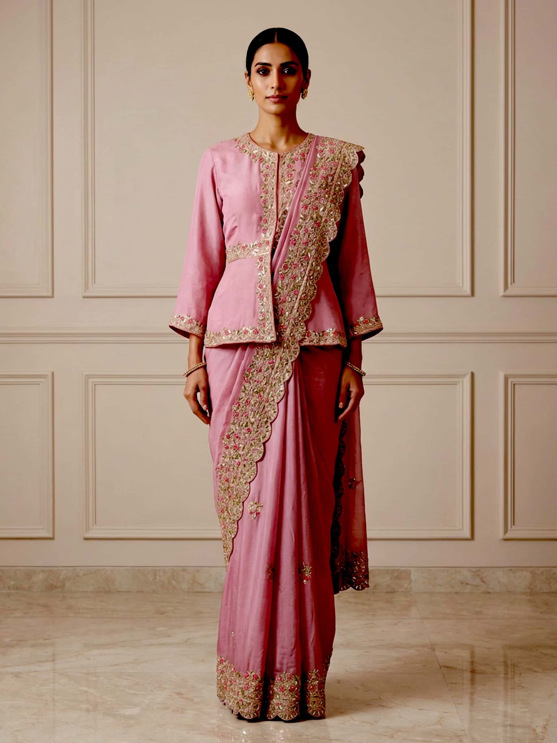 Designer Rose Pink Handmade Saree
