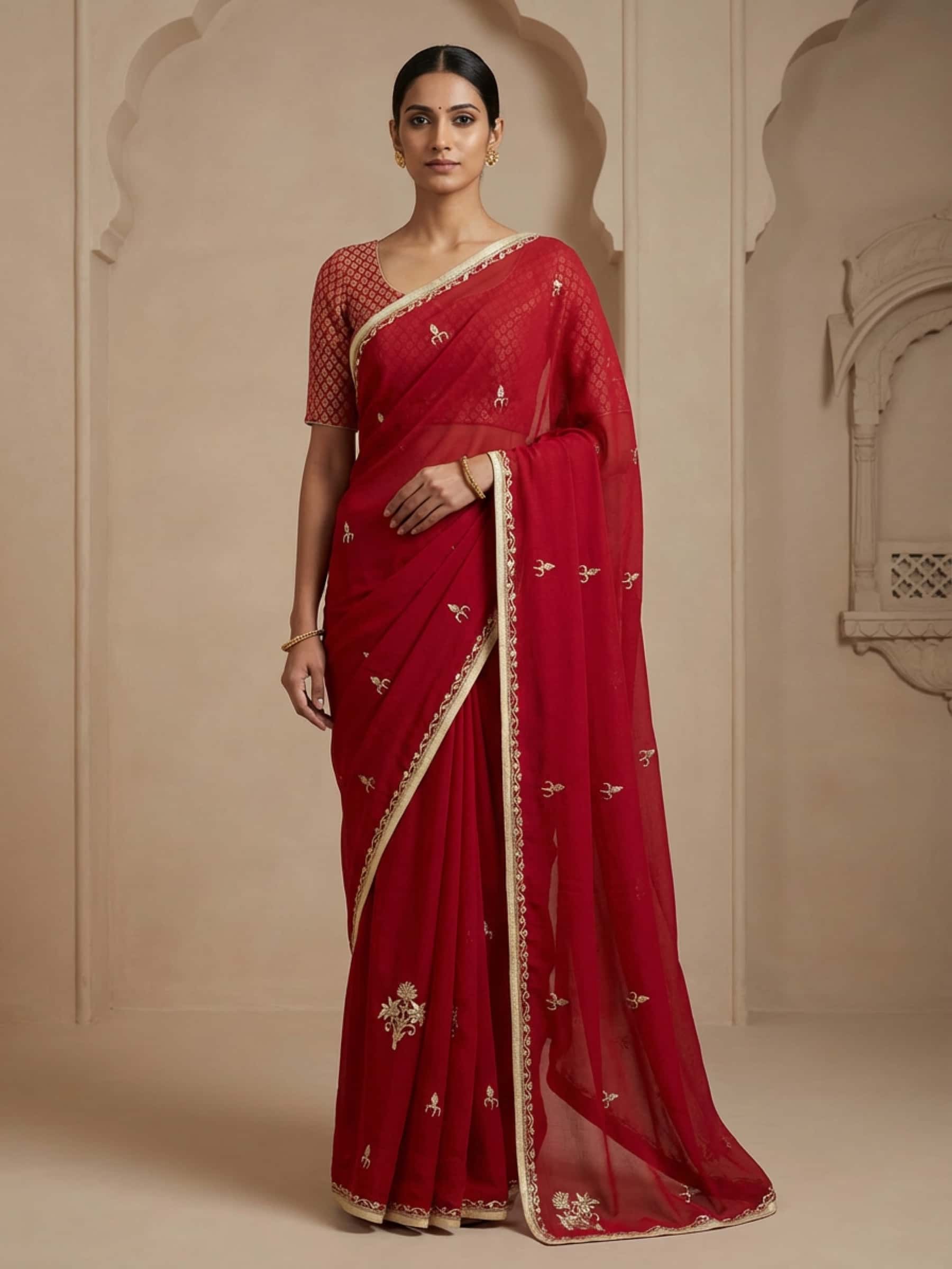 Designer Saree with Bandhani Blouse - Image 1