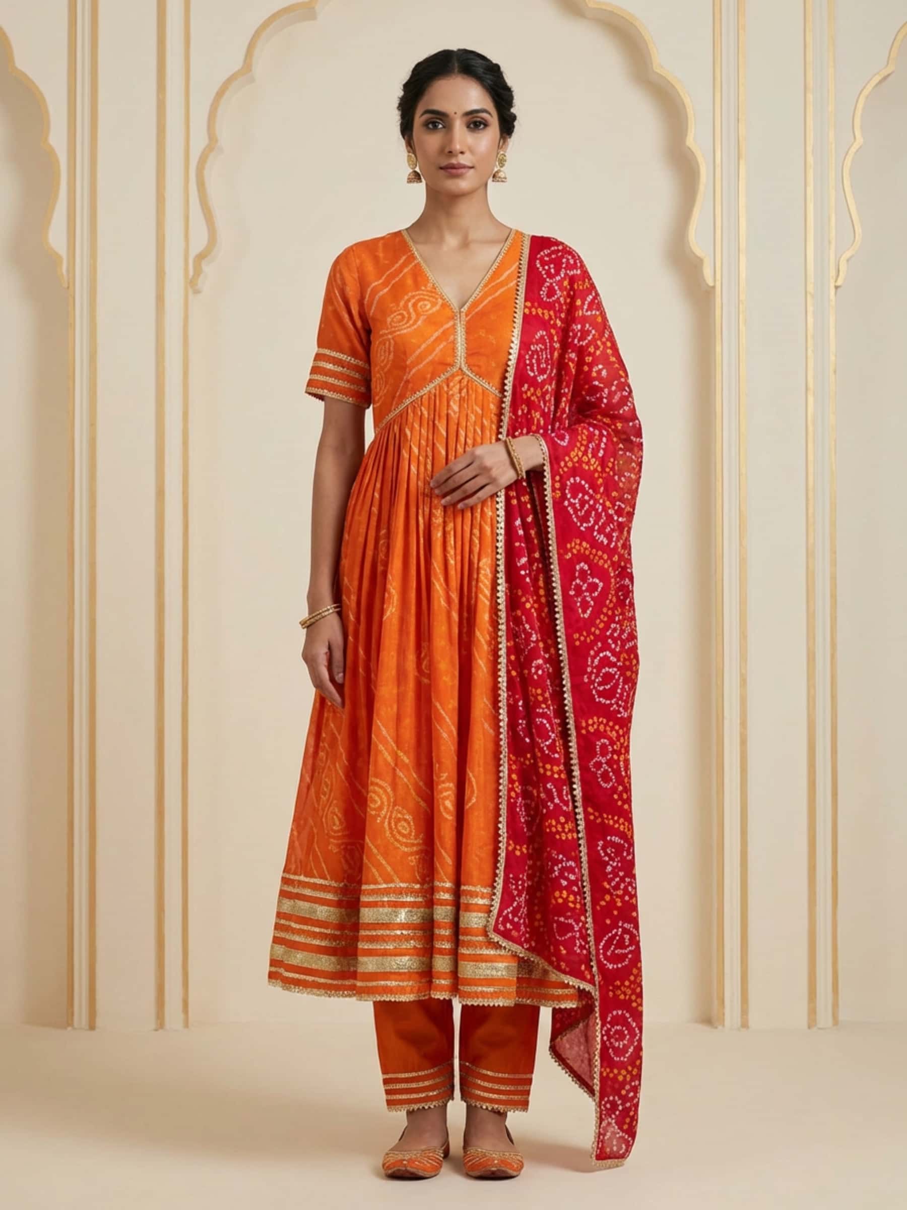 Designer Stylish Bandhani Anarkali - Image 1
