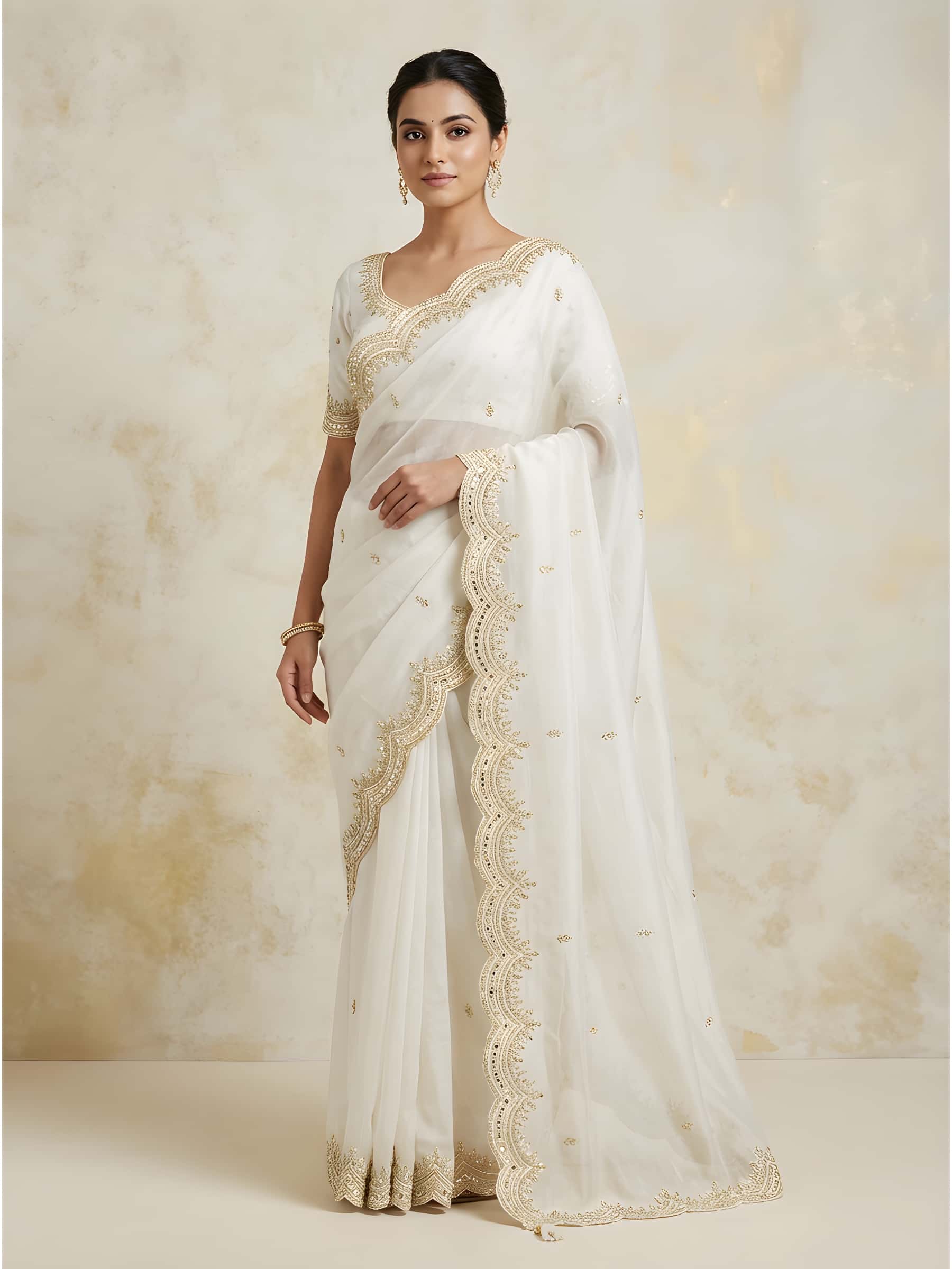 Elegant stylish white pure organza saree - Image 1