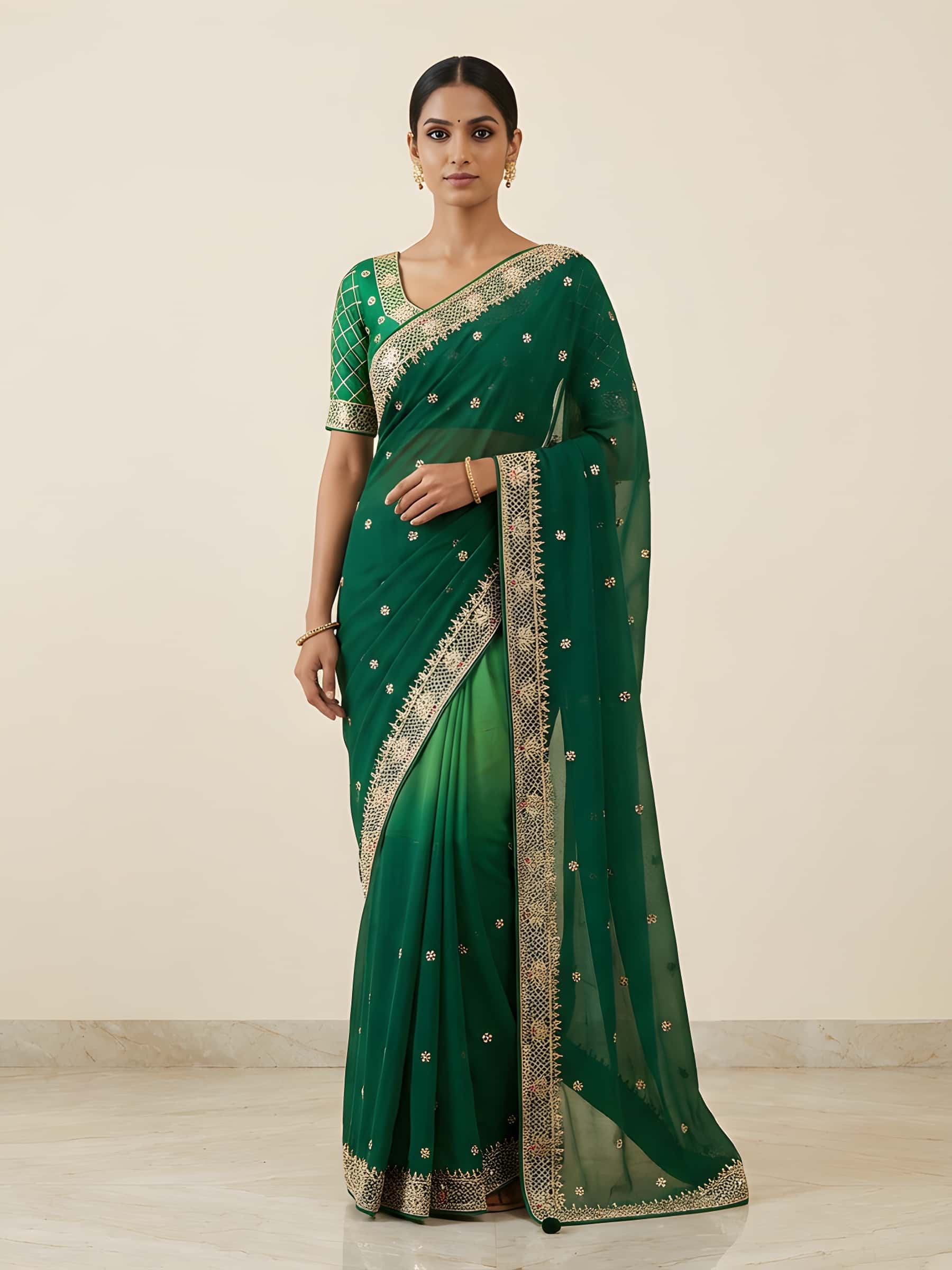 Green Ombre Dyed Designer Saree - Image 1