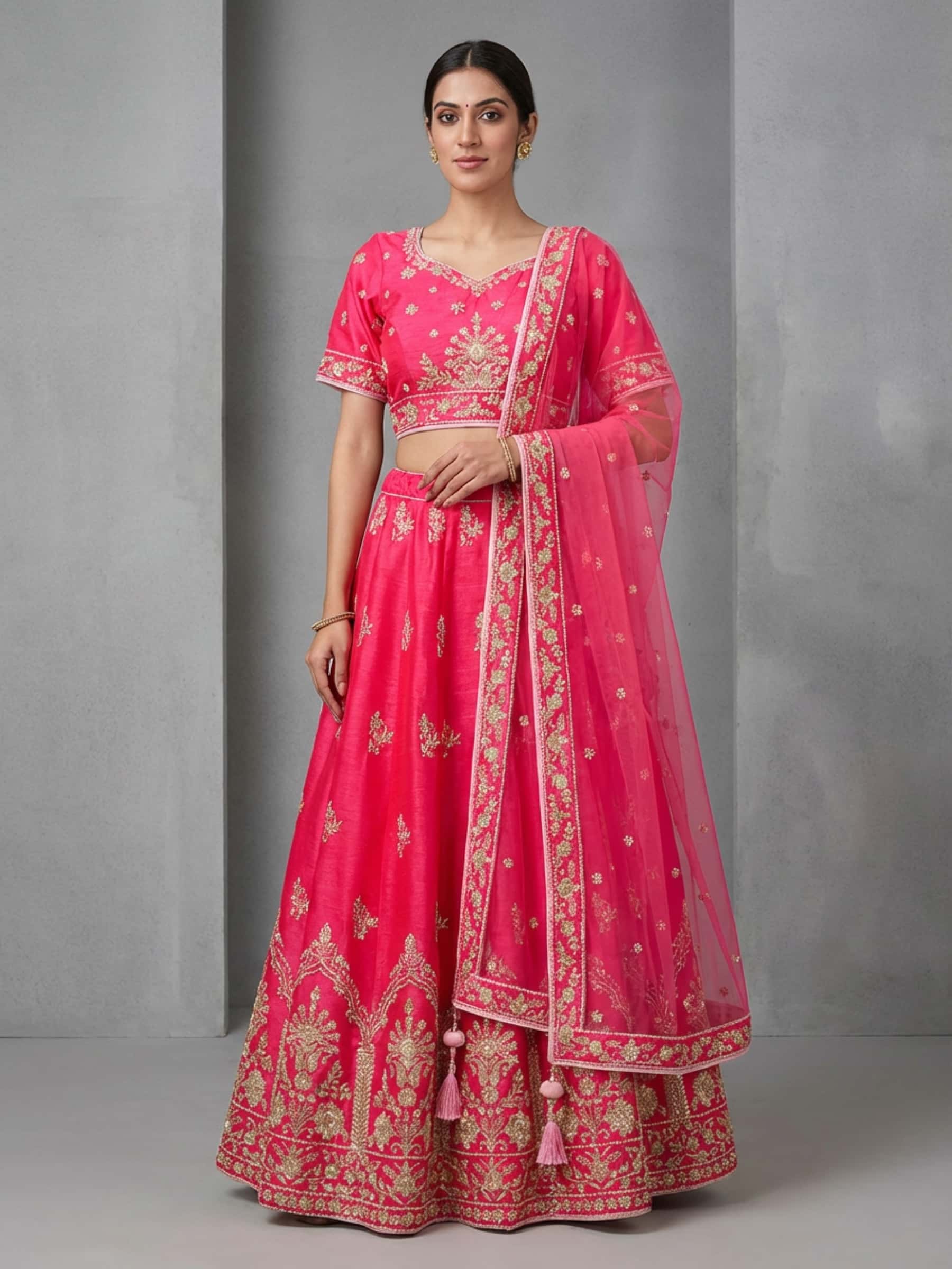 Hot Pink Zardozi Bridal Lehenga