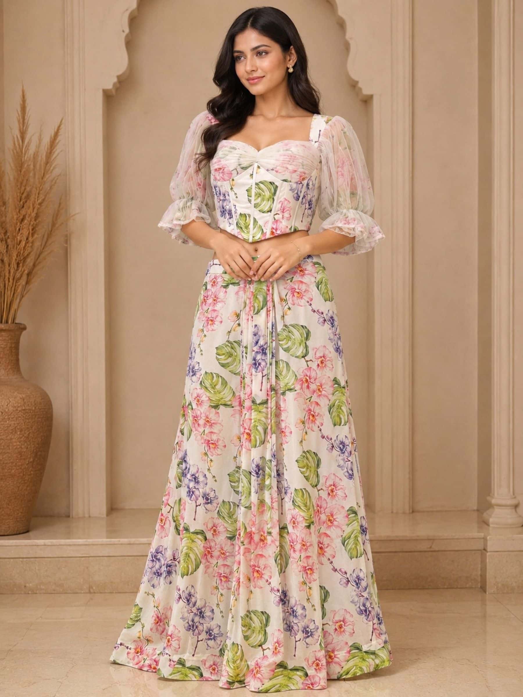 Ivory Floral Digital Print Dress