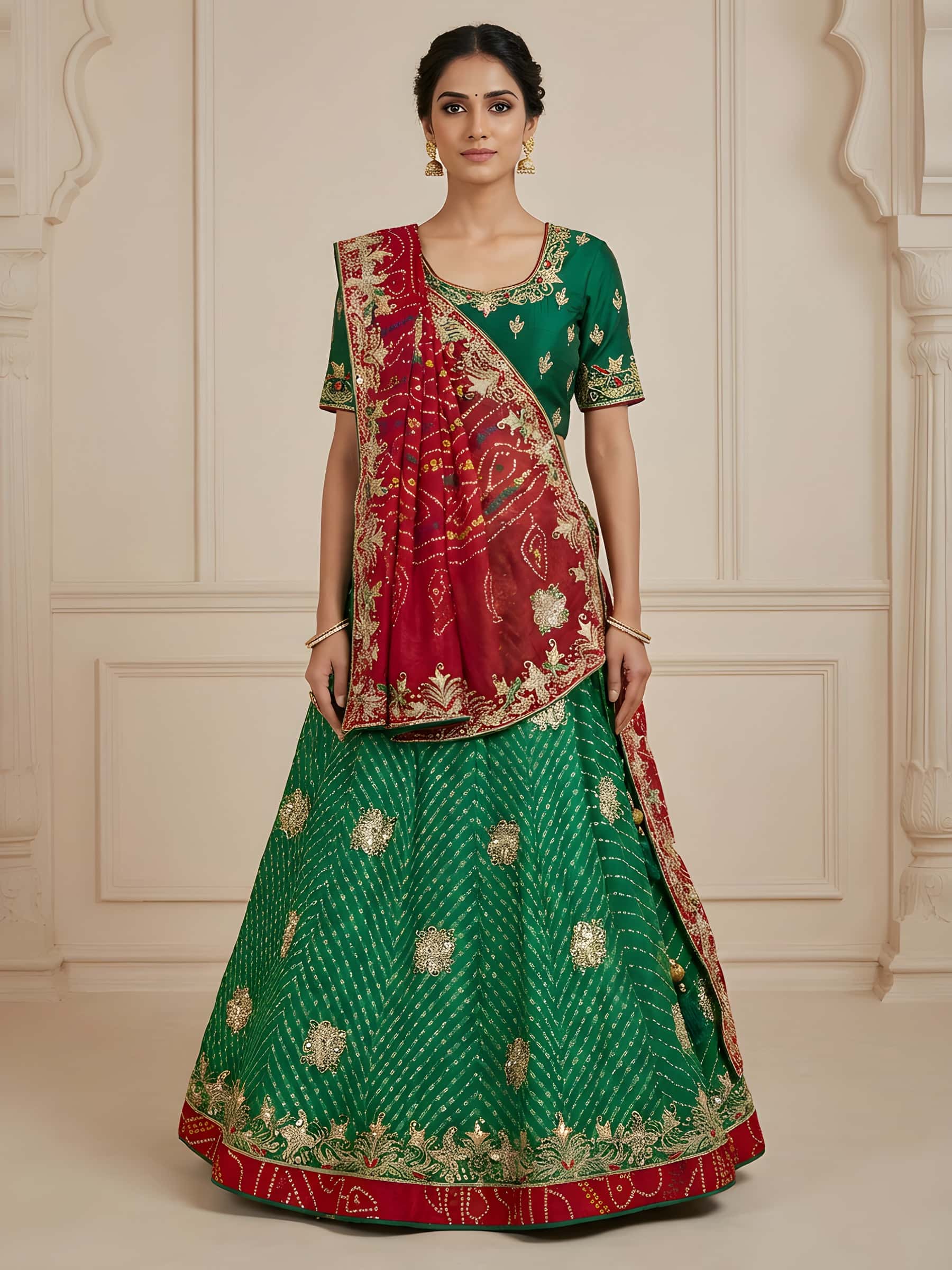 Lal Chundri Leheriya Lehenga Set - Image 1