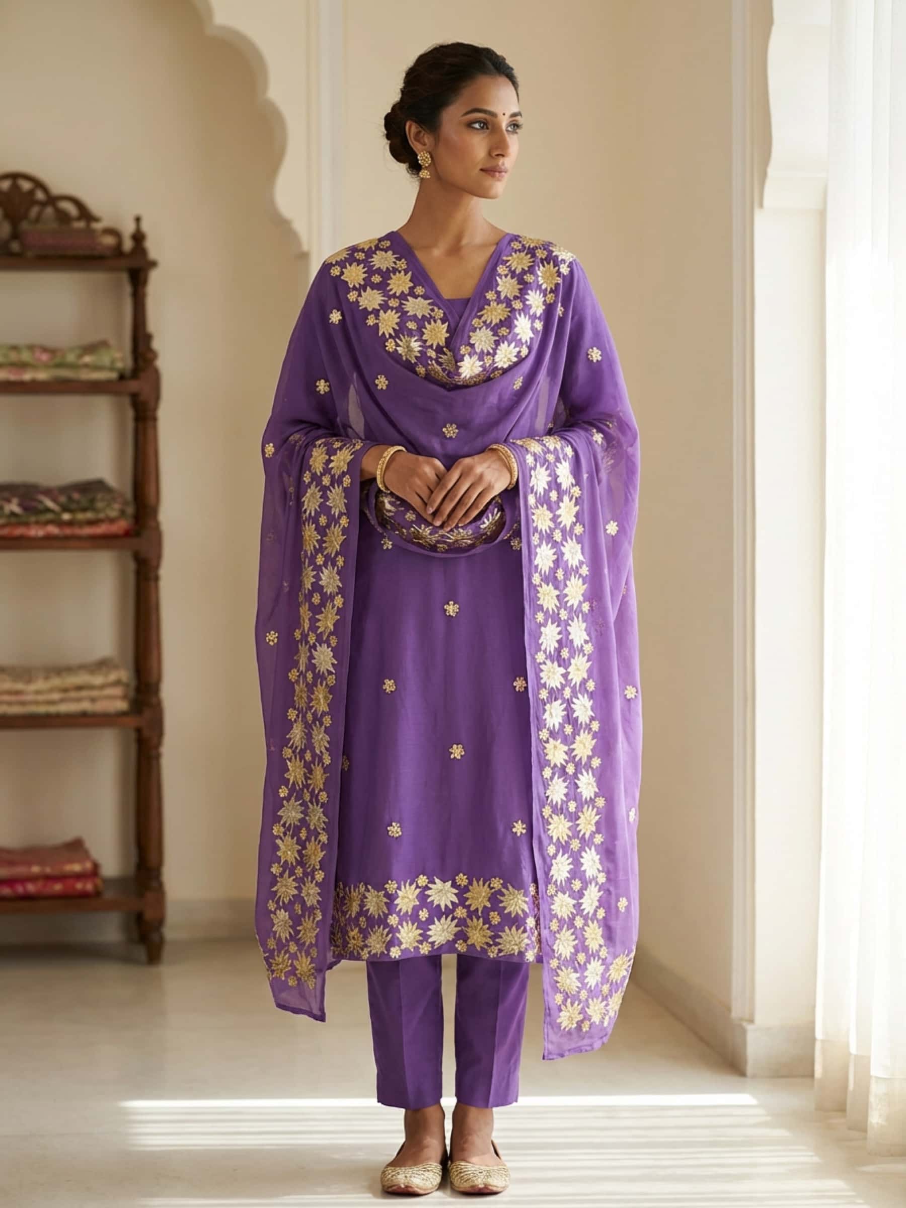 Lavender Lotus Gota Patti Salwar Suit - Image 1