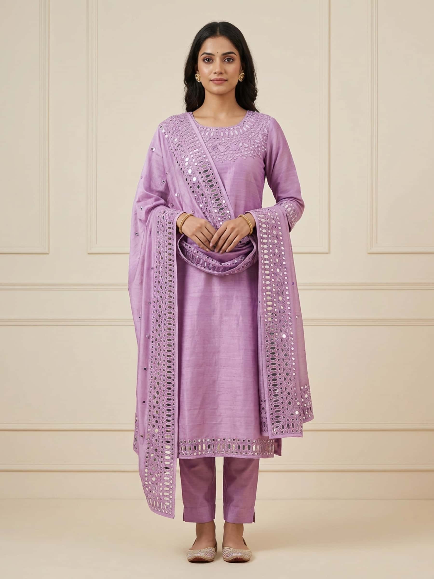 Lavender Mirror Work Salwar Suit