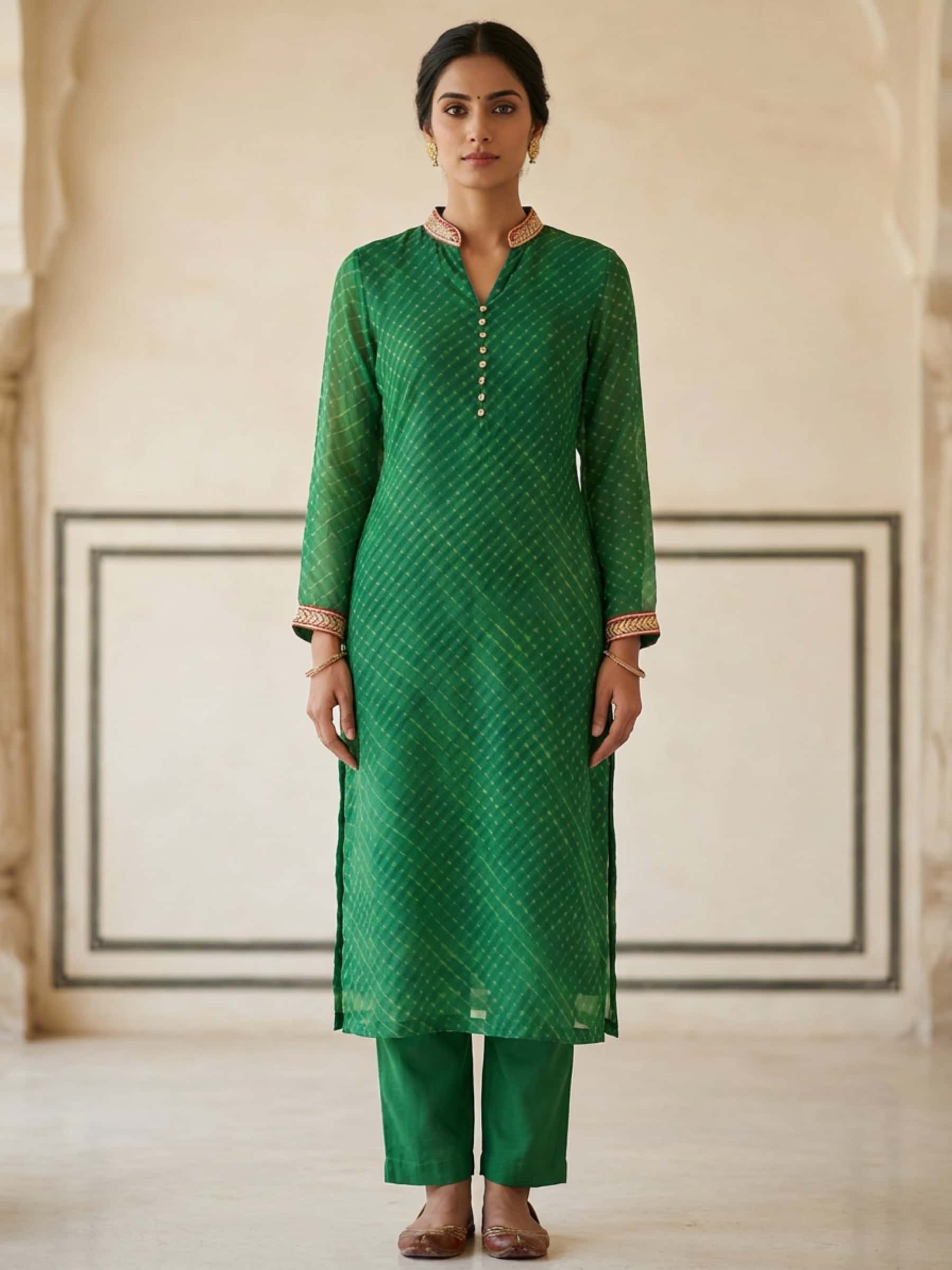 Leheriya Kurti Green in Pure Georgette - Image 1