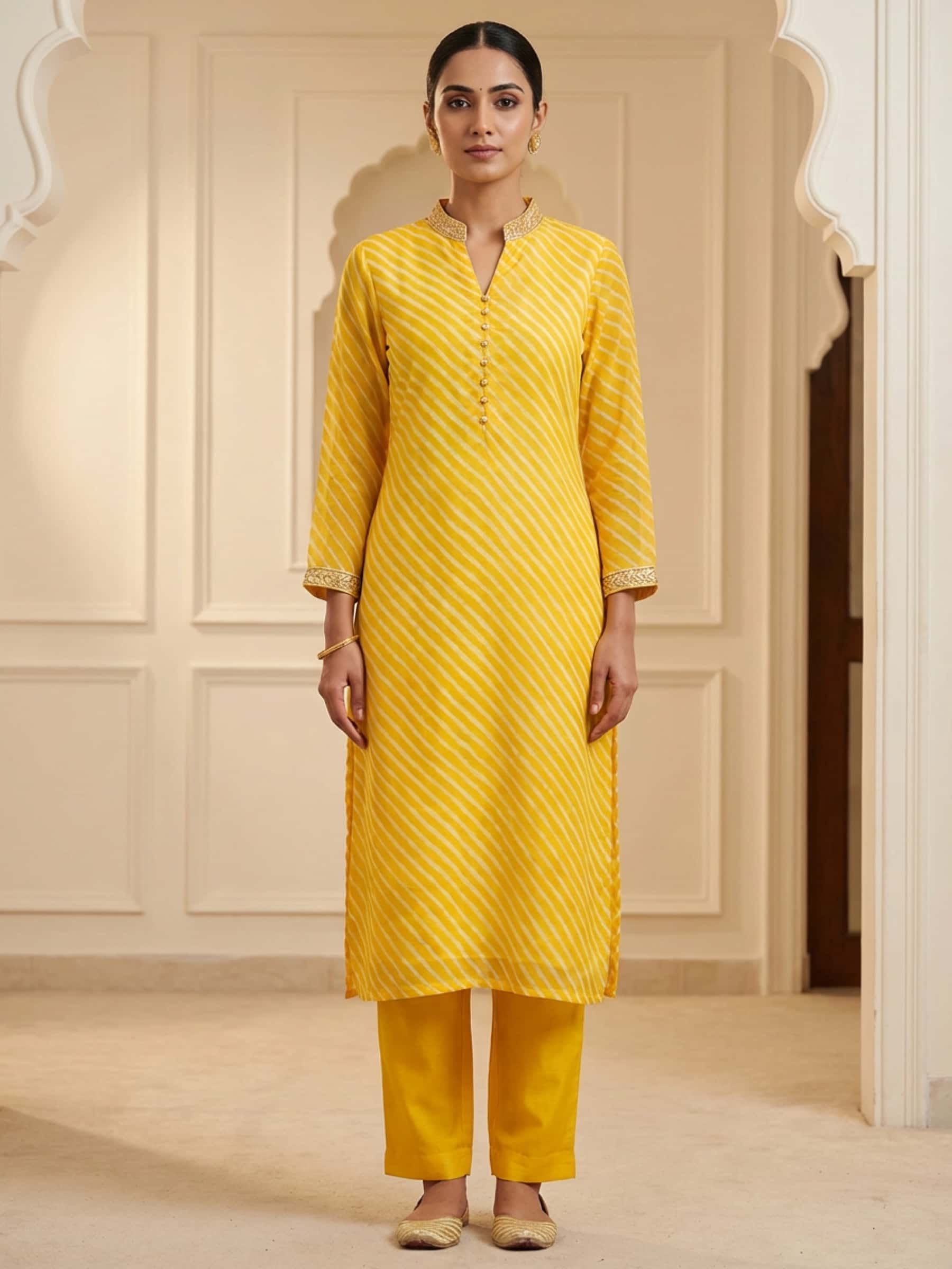 Leheriya Kurti Yellow in Pure Georgette - Image 1
