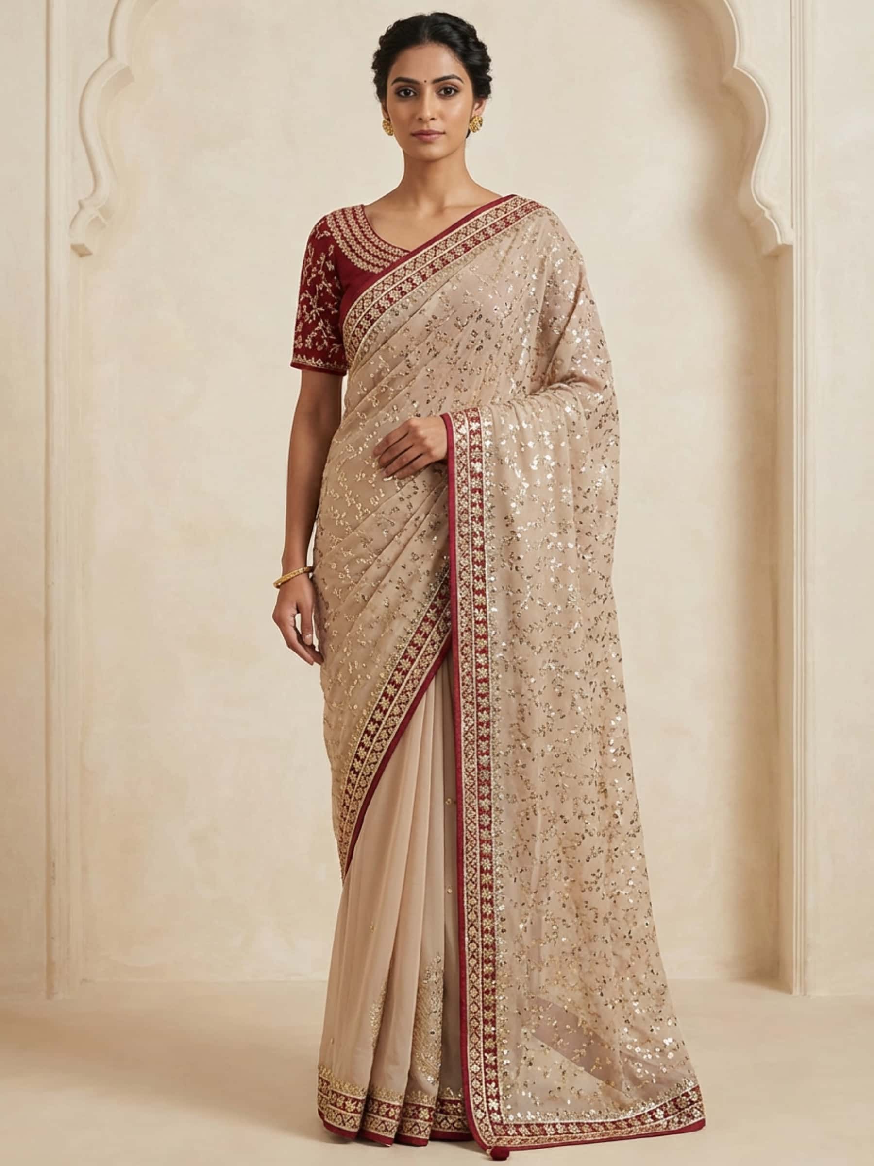 Light Beige Jaal Gota Patti Saree