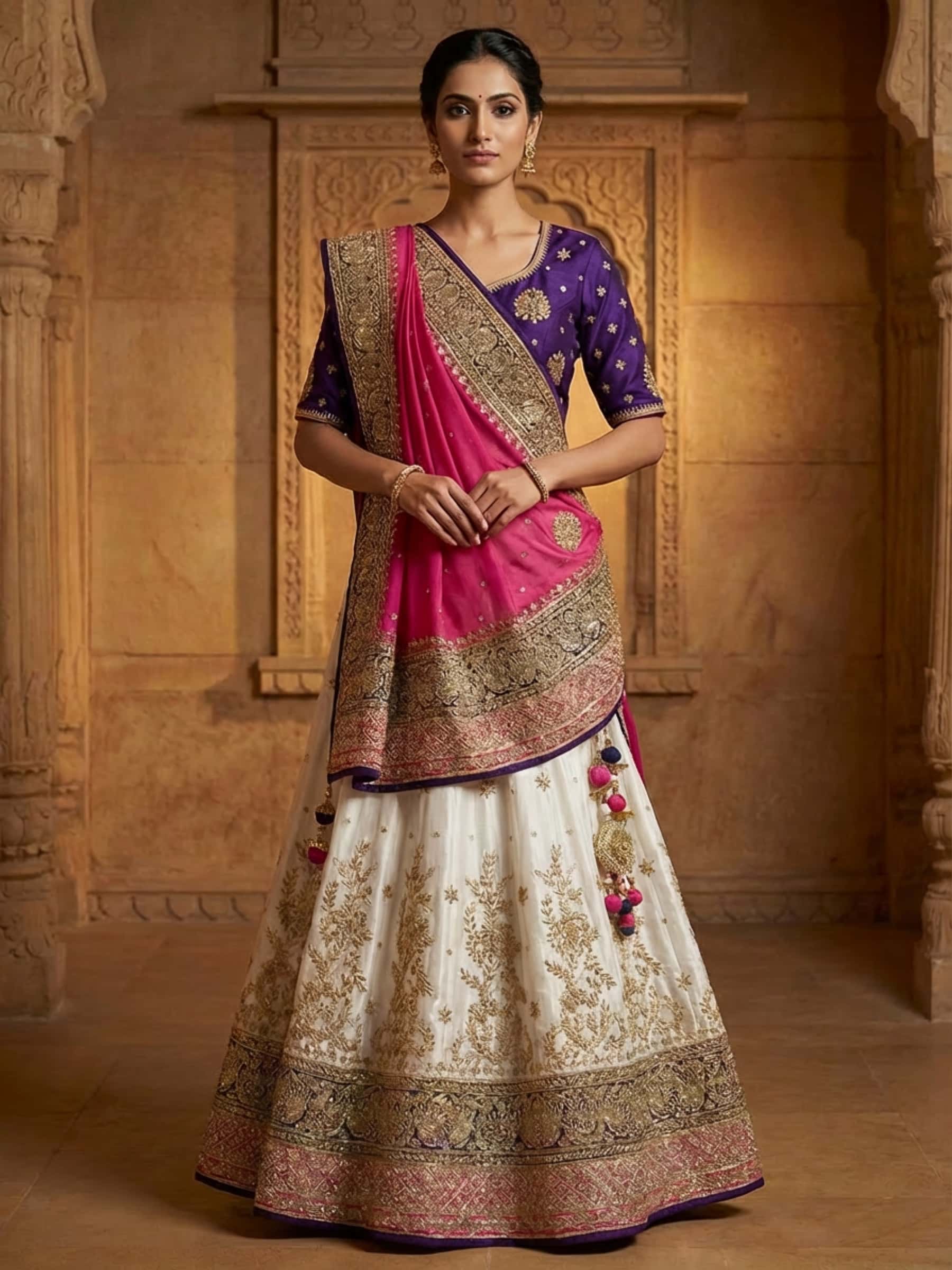 Magnificent White Wedding Lehenga Set - Image 1