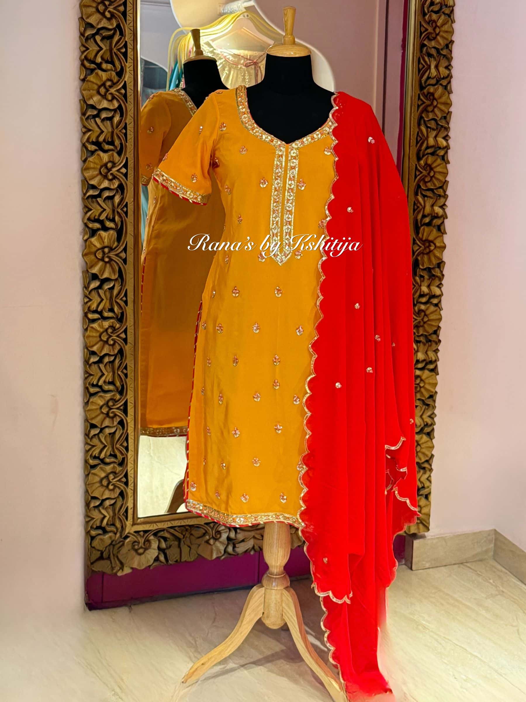 Mango Yellow and Red Salwar Suits Set thumbnail 4