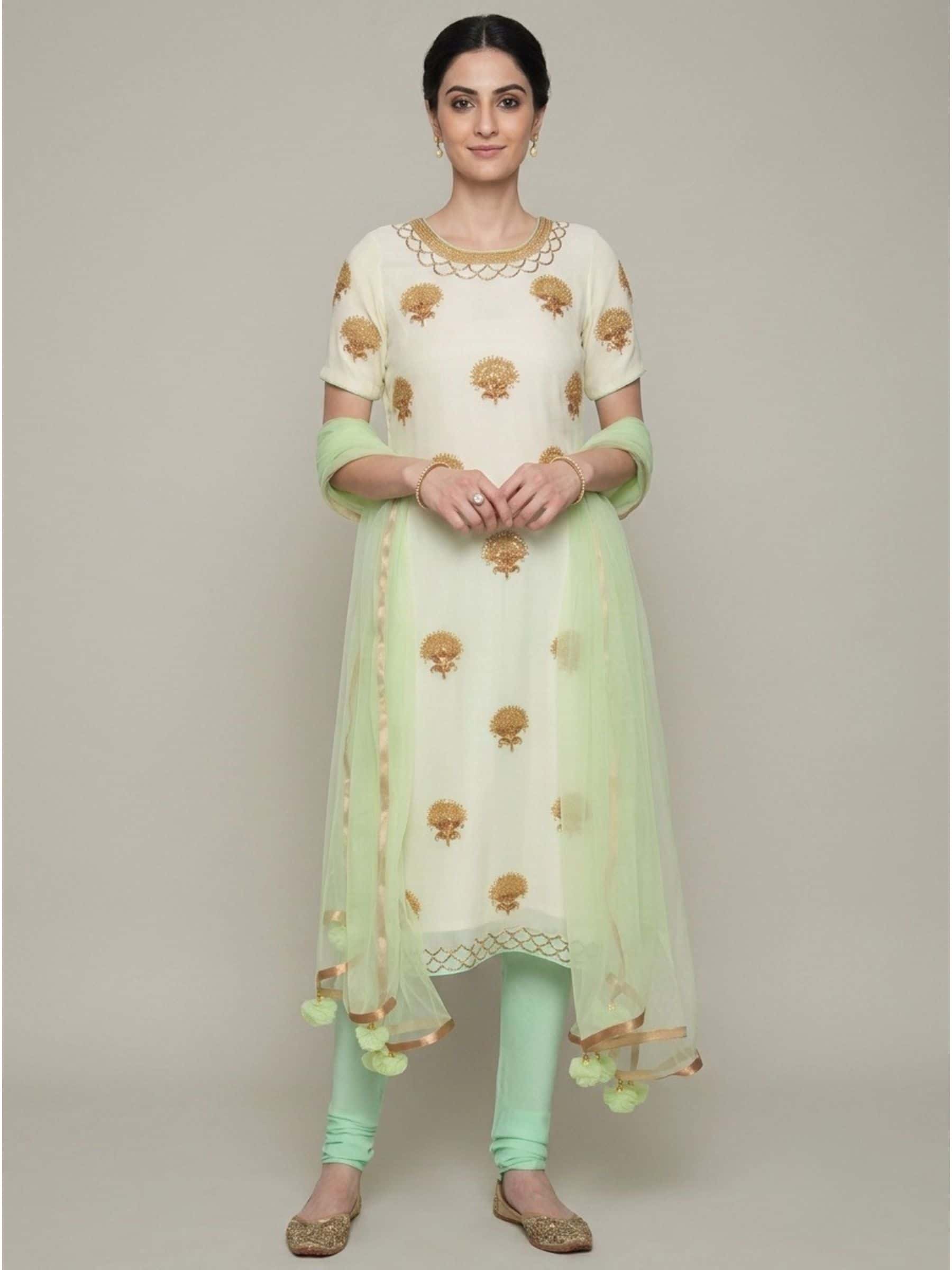 Mint Yellow Marodi Salwar Suit - Image 1