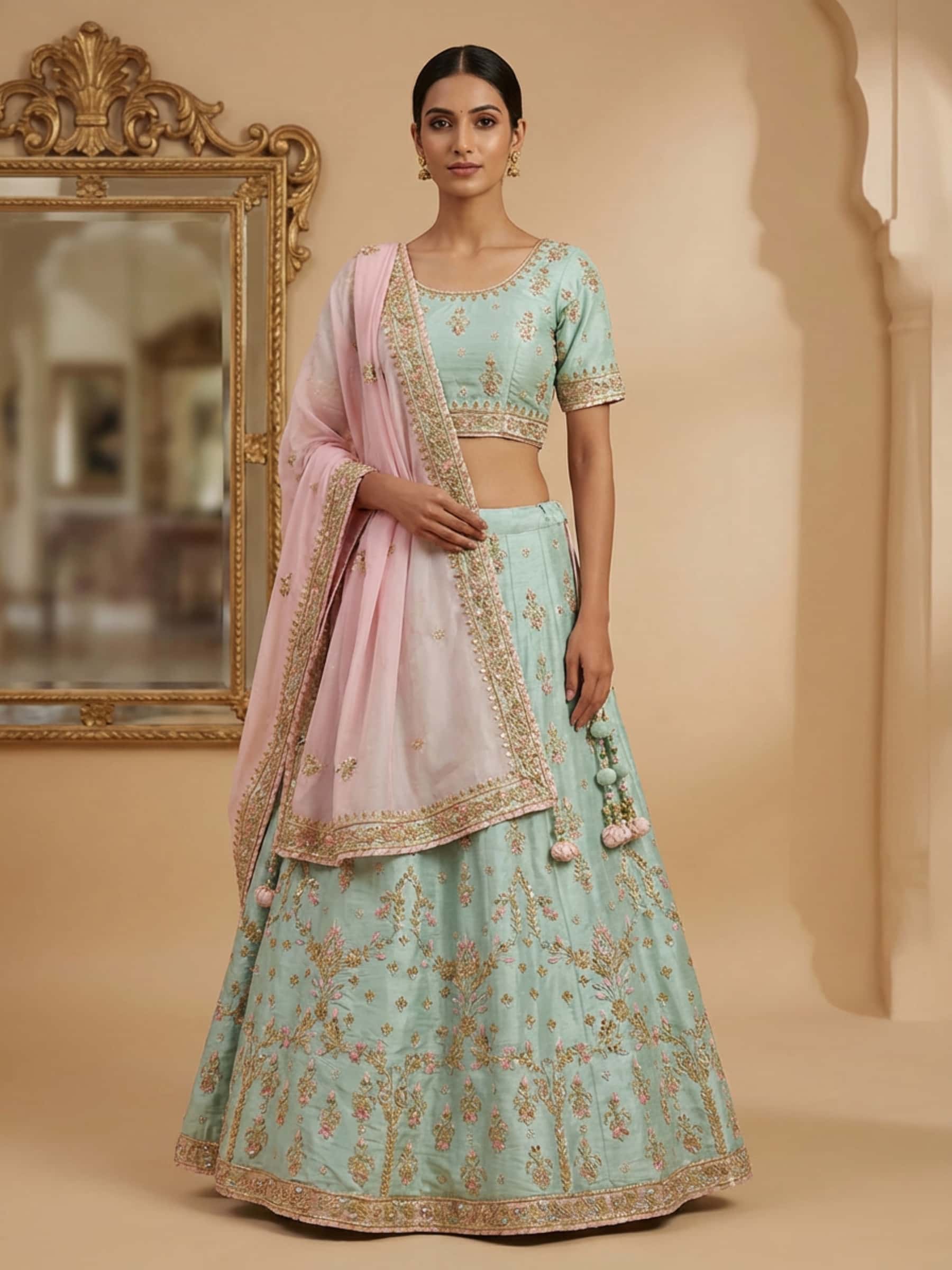 Mint and Pink Designer Lehenga Set