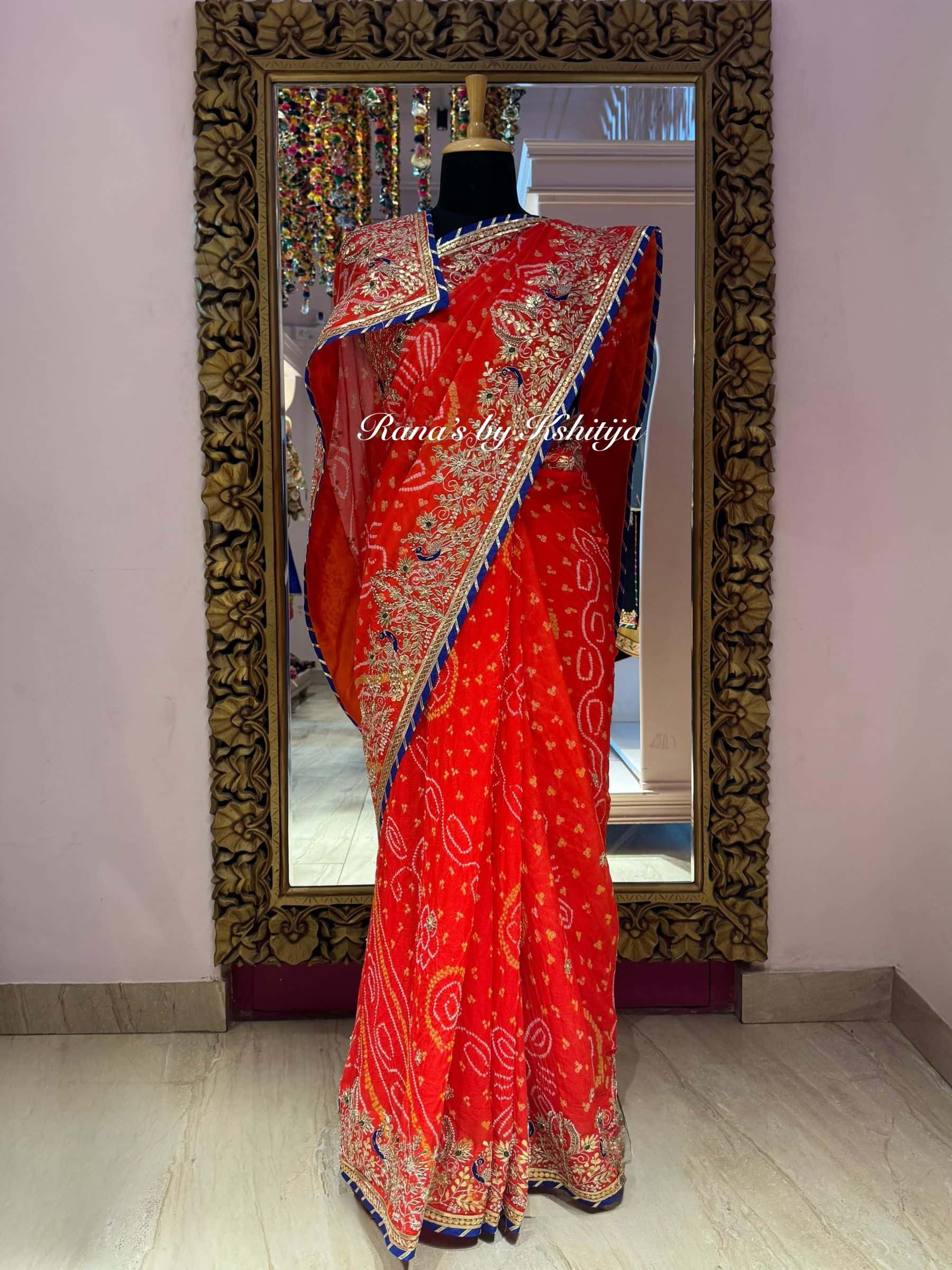 Morni Orange Pure Georgette Saree thumbnail 2
