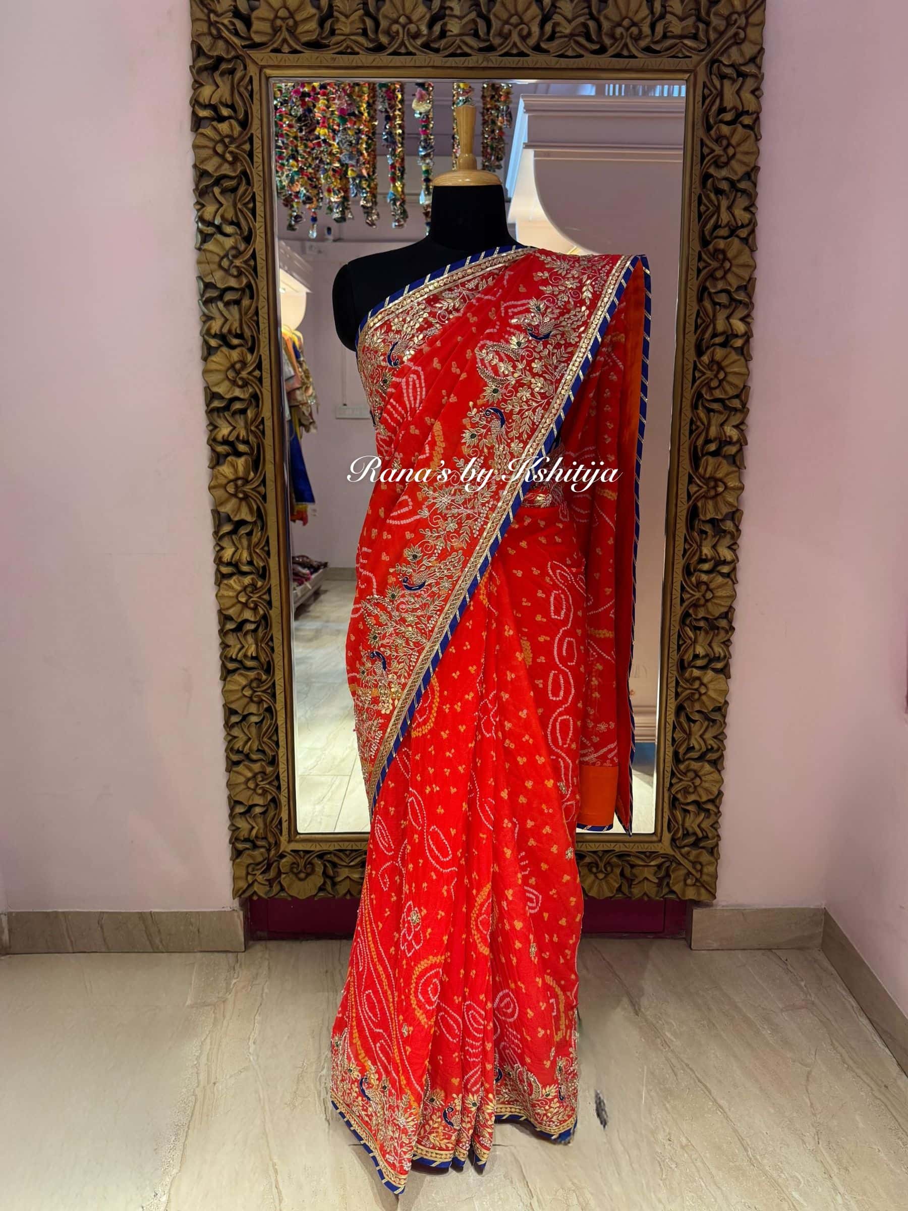 Morni Orange Pure Georgette Saree thumbnail 3