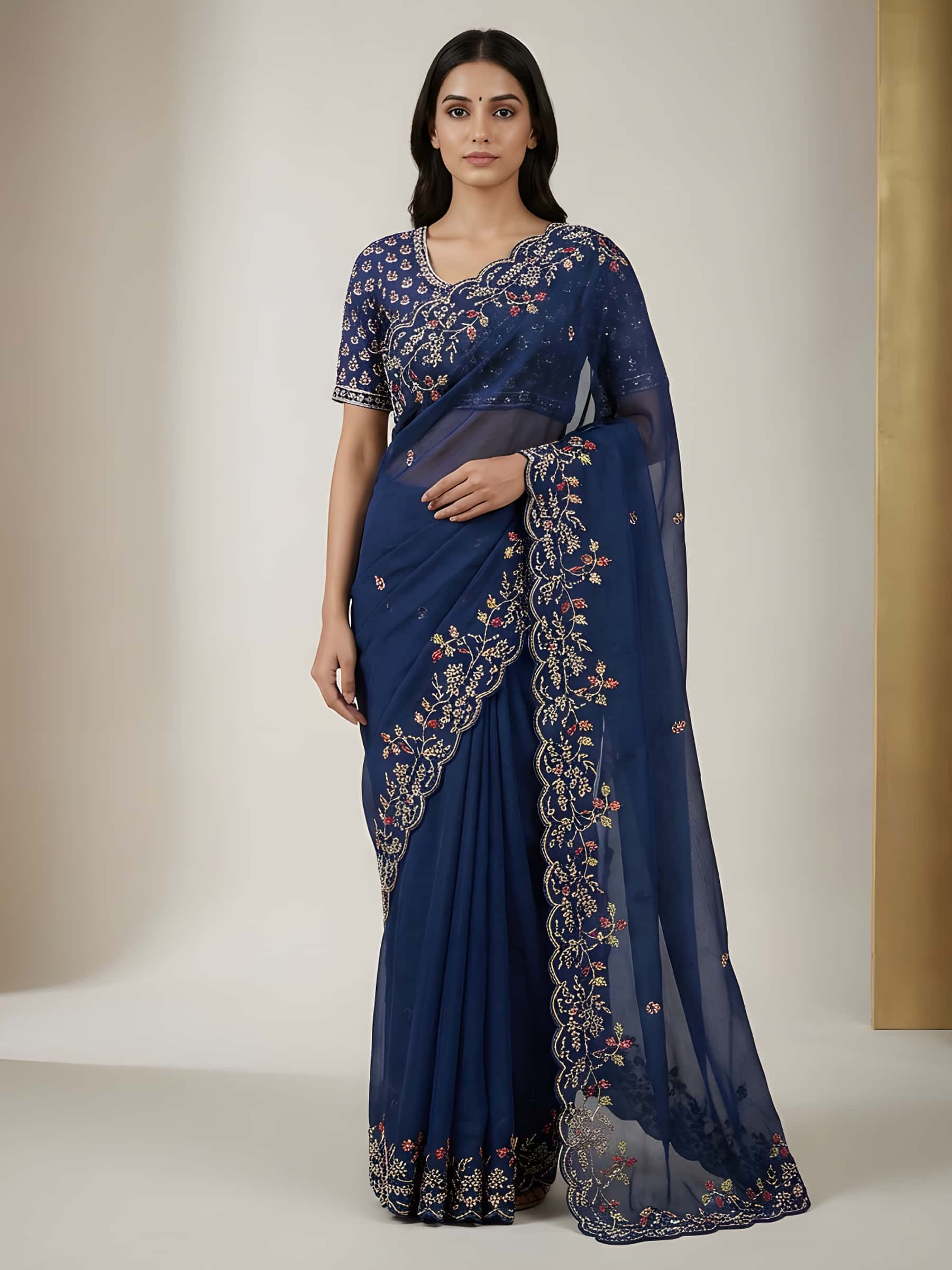 Mystic Blue Handworked Designer Saree - Image 1